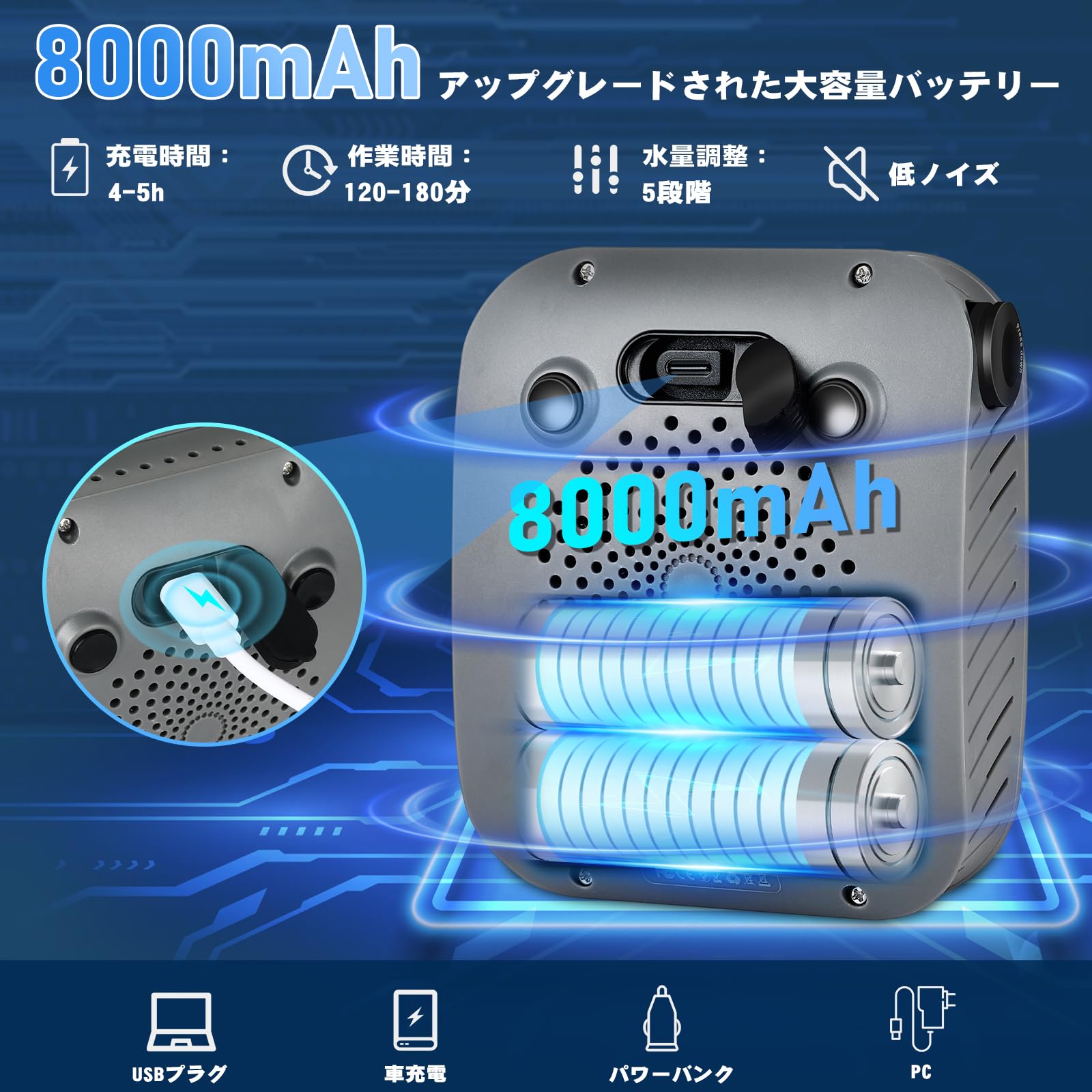 Amazon | ポータブルシャワー 【USB充電式 8000mAh】Tipkook 電動