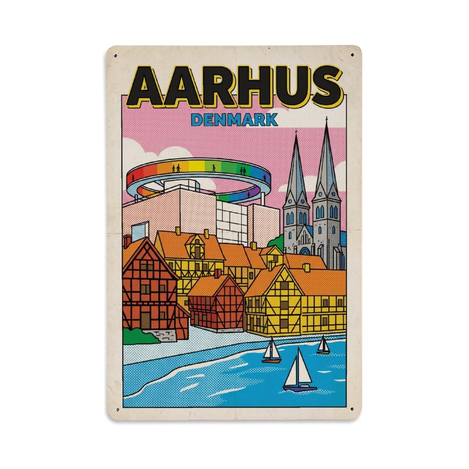 Metal Tin Sign Travel Retro Denmark Aarhus