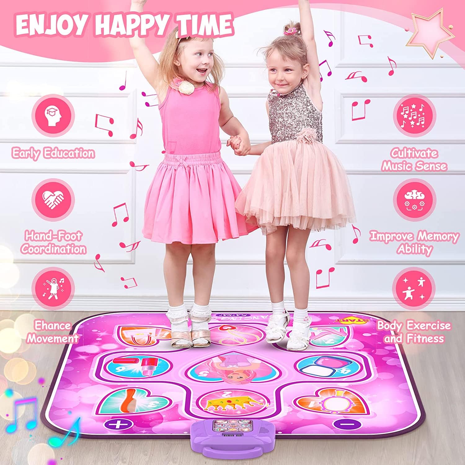 Tappetino da Ballo per 3-12 anni Tappetini da Ballo Musicale per Bambini Tappeto da Ballo con Luci LED 6 Modalità di Gioco Musica Incorporata Regalo di Compleanno di Natale per Bambini e Bambina