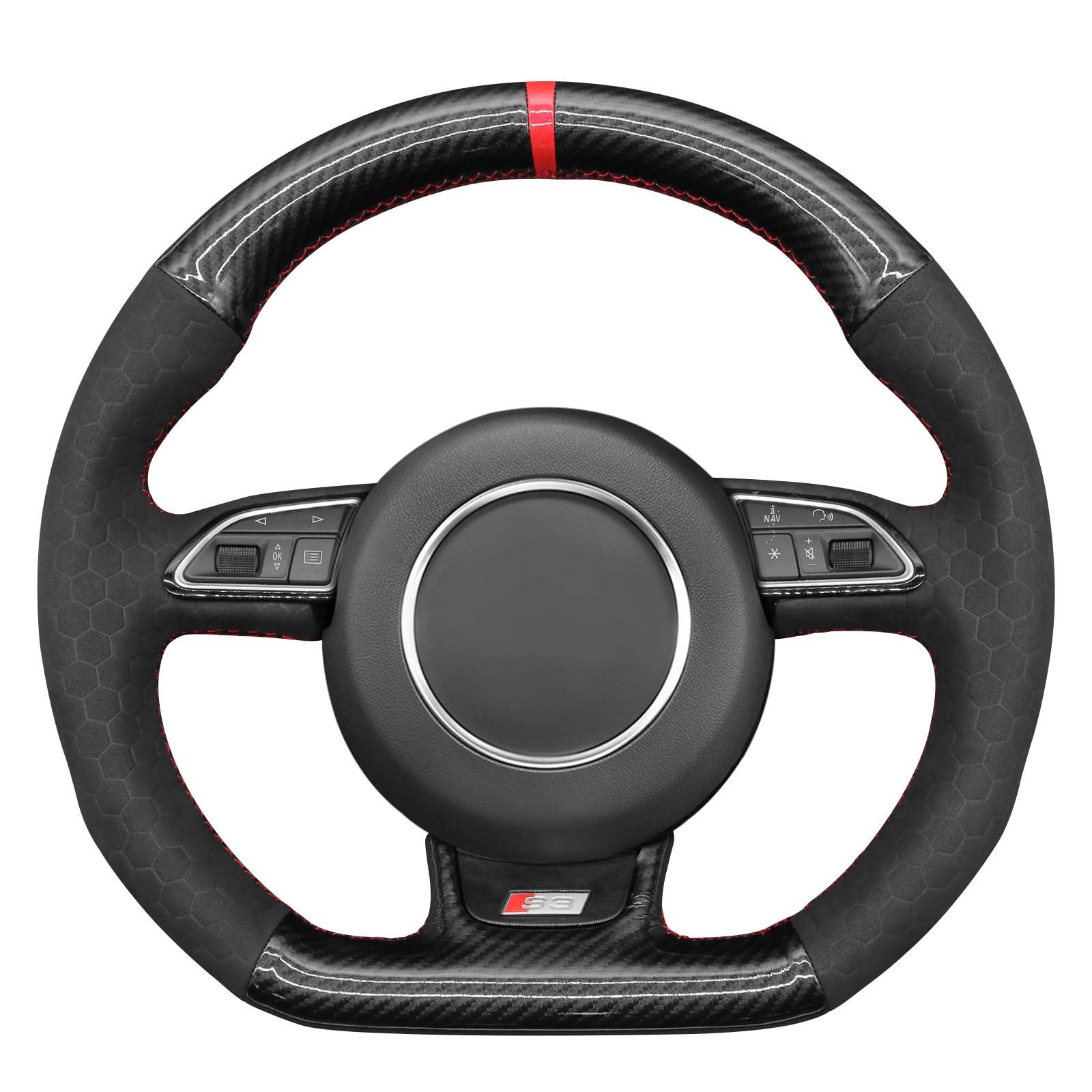 MEWANT Steering Wheel Cover Compatible with Audi A5 / A7 / RS 5 / RS 7 / S3 / S4 / S5 / S6 / S7 2013 Steering Wheel Hand Stitch Carbon Fiber and Suede Steering Wheel Wrap