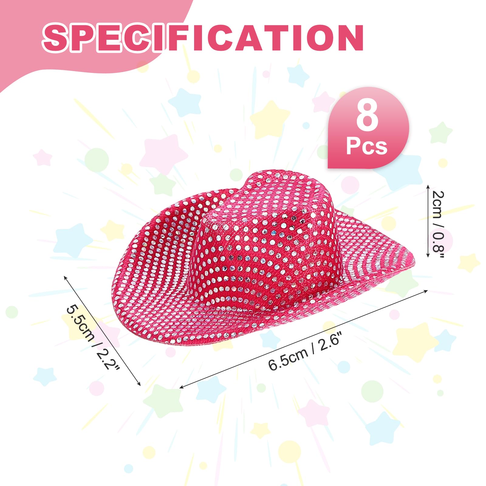 PATIKIL Mini Cowboy Hats, 8 Pcs Miniature Western Cowboy Hat for Crafts Party Decoration, Doll Pet Dress Up - Image 2
