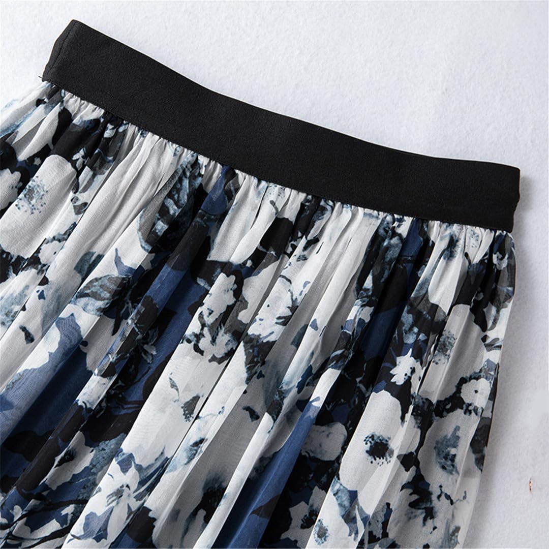 Lmtossey Gonna Di Seta Primavera Estate Gonna Blu Gonna Lunga Retro A Linea Per Le Donne