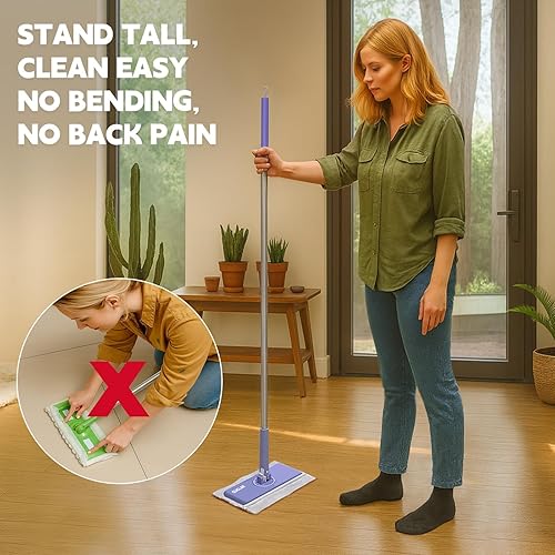 Miniatura 7 de Trapeador de polvo desechable, sin contacto para fijar y quitar el paño al instante, compatible con almohadillas Swiffer, trapeador con clip de