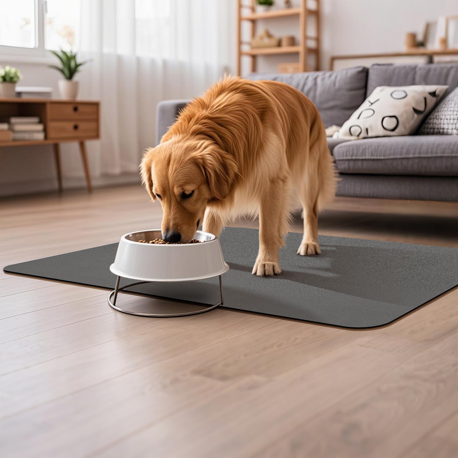 Tapis de Bol pour Chien Absorbant, Tapis antidérapant pour Bols de Nourriture et d'eau pour Chats, Tapis d'alimentation pour Animaux de Compagnie, Tapis de Placement (Dark Grey, 60 x 120 cm)