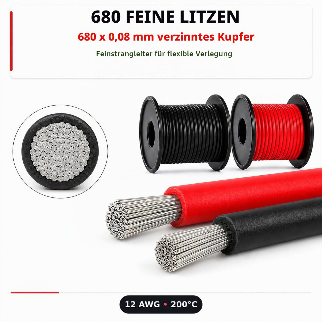 TUOFENG 12 gauge Silikon-Draht 21 Meter [10.5 m Schwarz und 10.5 m Rot] 12-AWG-Elektrokabel zum Einhaken des Drahtkabels Weich und flexibel aus verzinntem Kupferdraht Hohe (12AWG-10.5M)