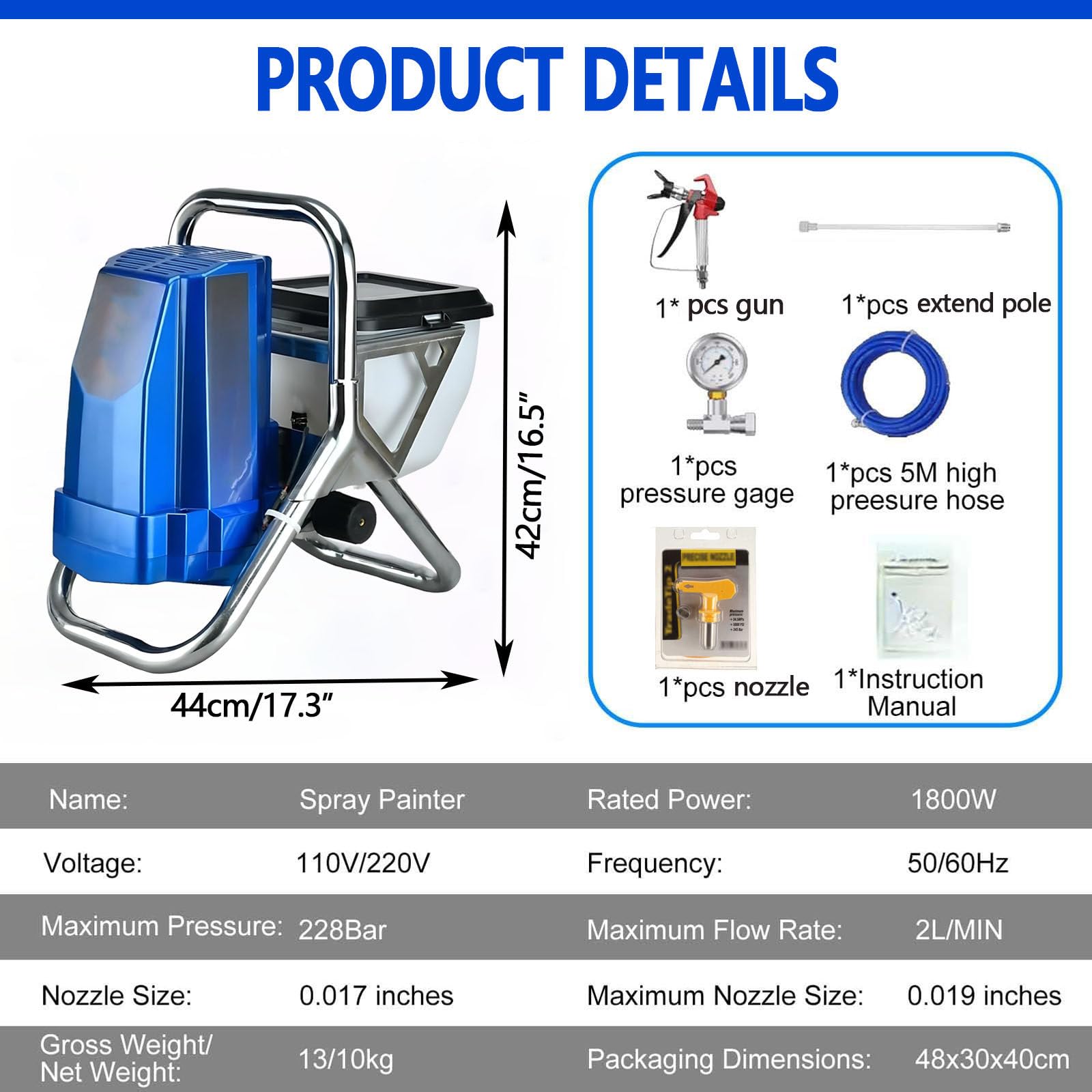 Airless - Pulverizador de Pintura, 1800W con Embudo de 6.5L, para el Propietario pintando fachadas y Exteriores de su casa