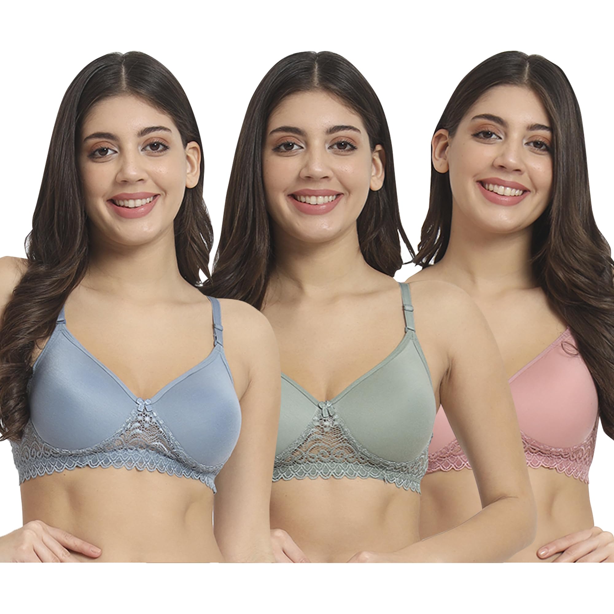 Women Bralette Lightly Padded Bra (Grey, Beige, Pink) Pack of 3-image-22