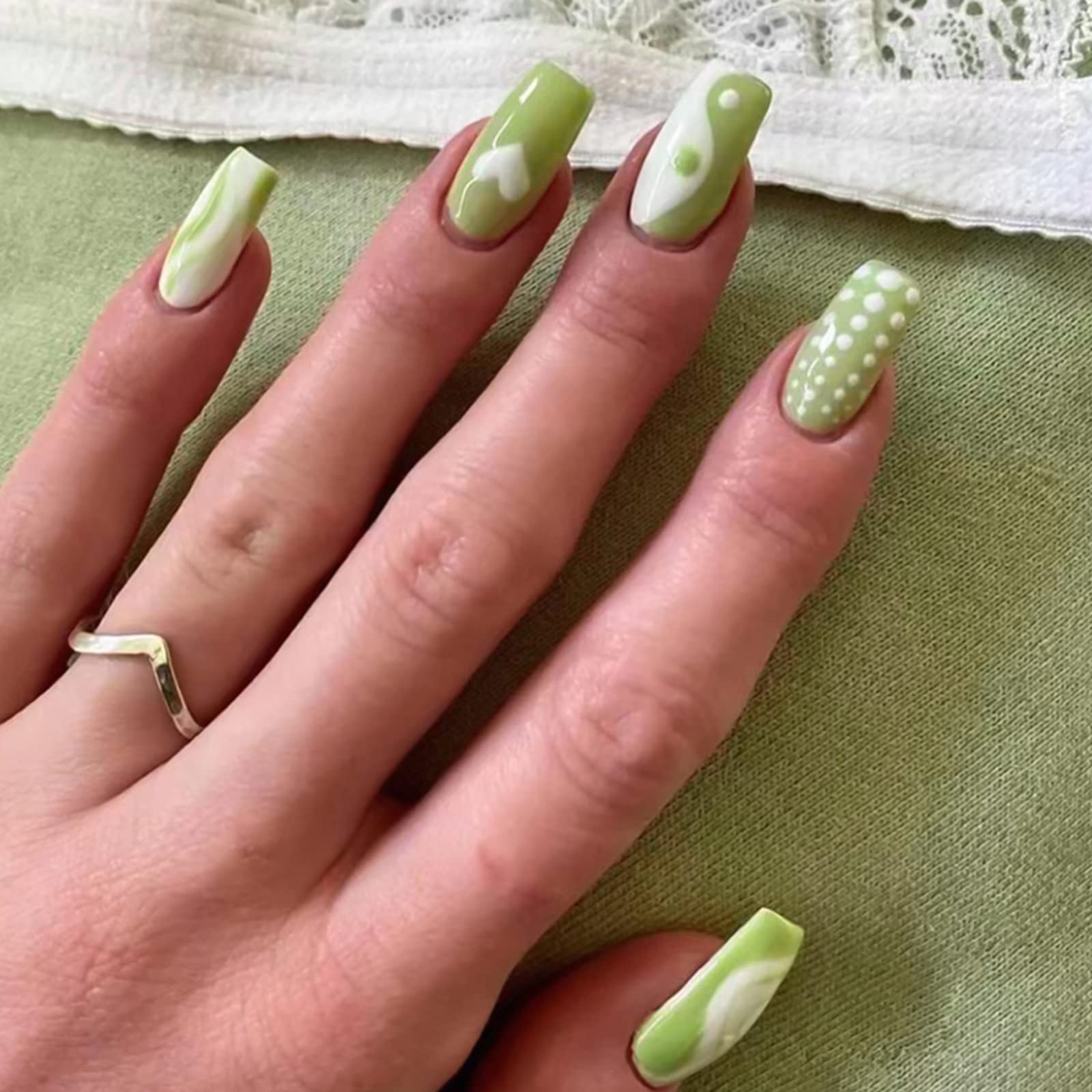 Amazon.com: YOSOMK Press on Nails Short Green Square Fake Nails Short  Glossy Stick on Nails Full Cover Glue on Nails False Nails with Designs  Acrylic Nails for Women : Industrial & Scientific