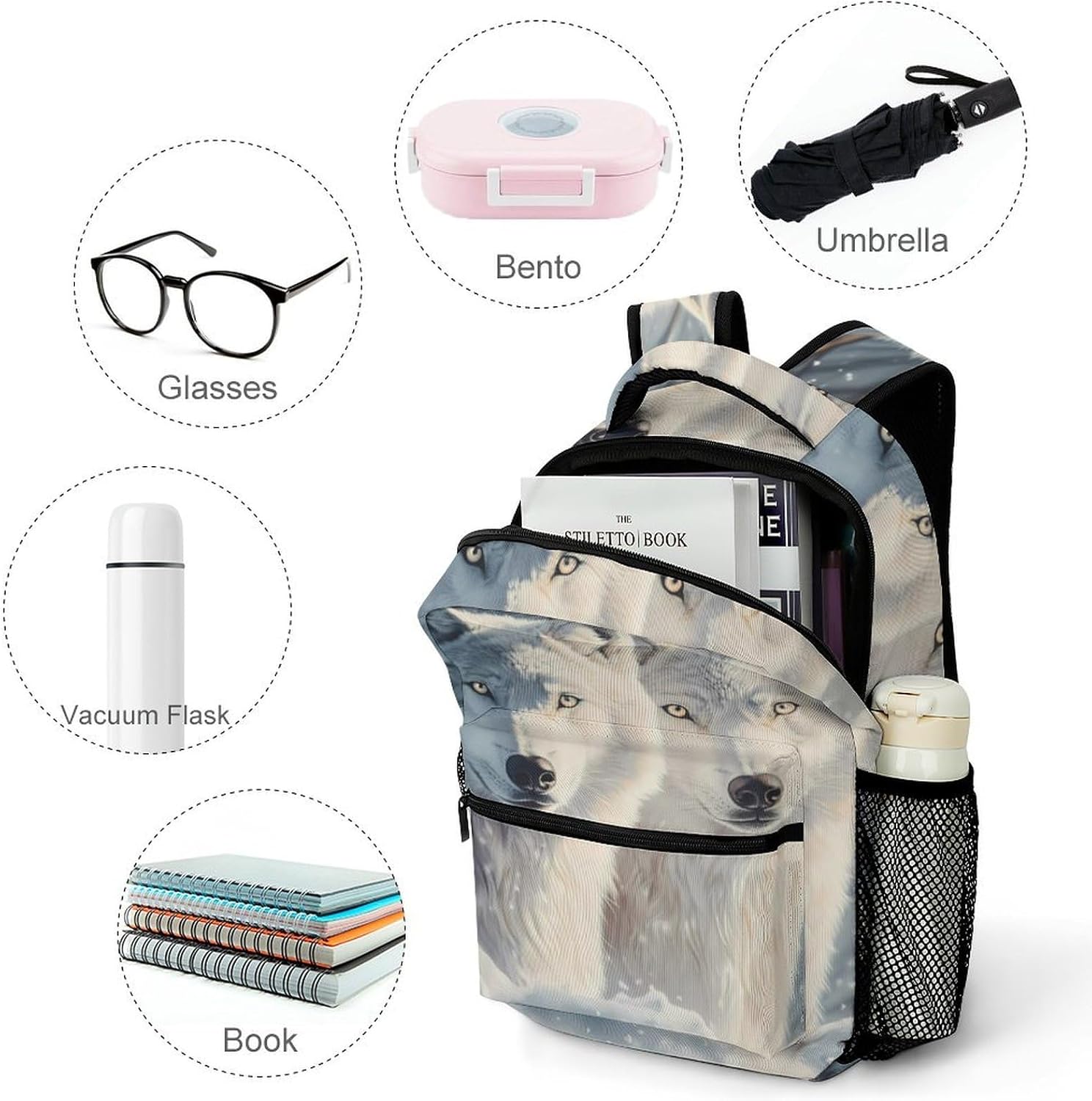 Sunlit Soulmates Wolves Wolf Laptop Backpack Lightweight Travel Daypack Shoulder Bag for Men Women