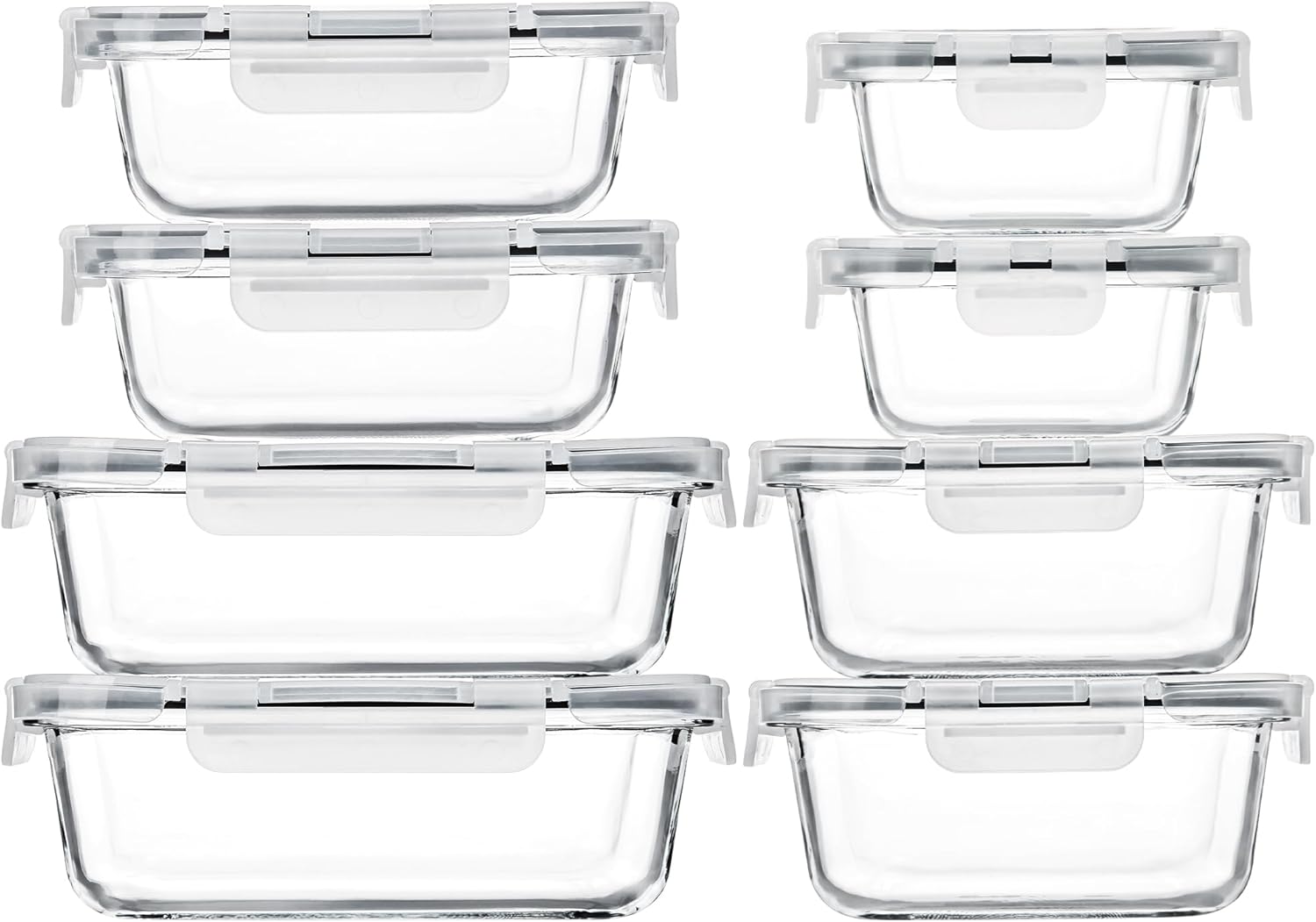 SHYRC 8 Pack Glass Food Storage Containers Set, Glass Meal Prep Containers with Leakproof Lids, Airtight Glass Lunch Containers, Ideal for Food Storage, On-the-Go, Leftover