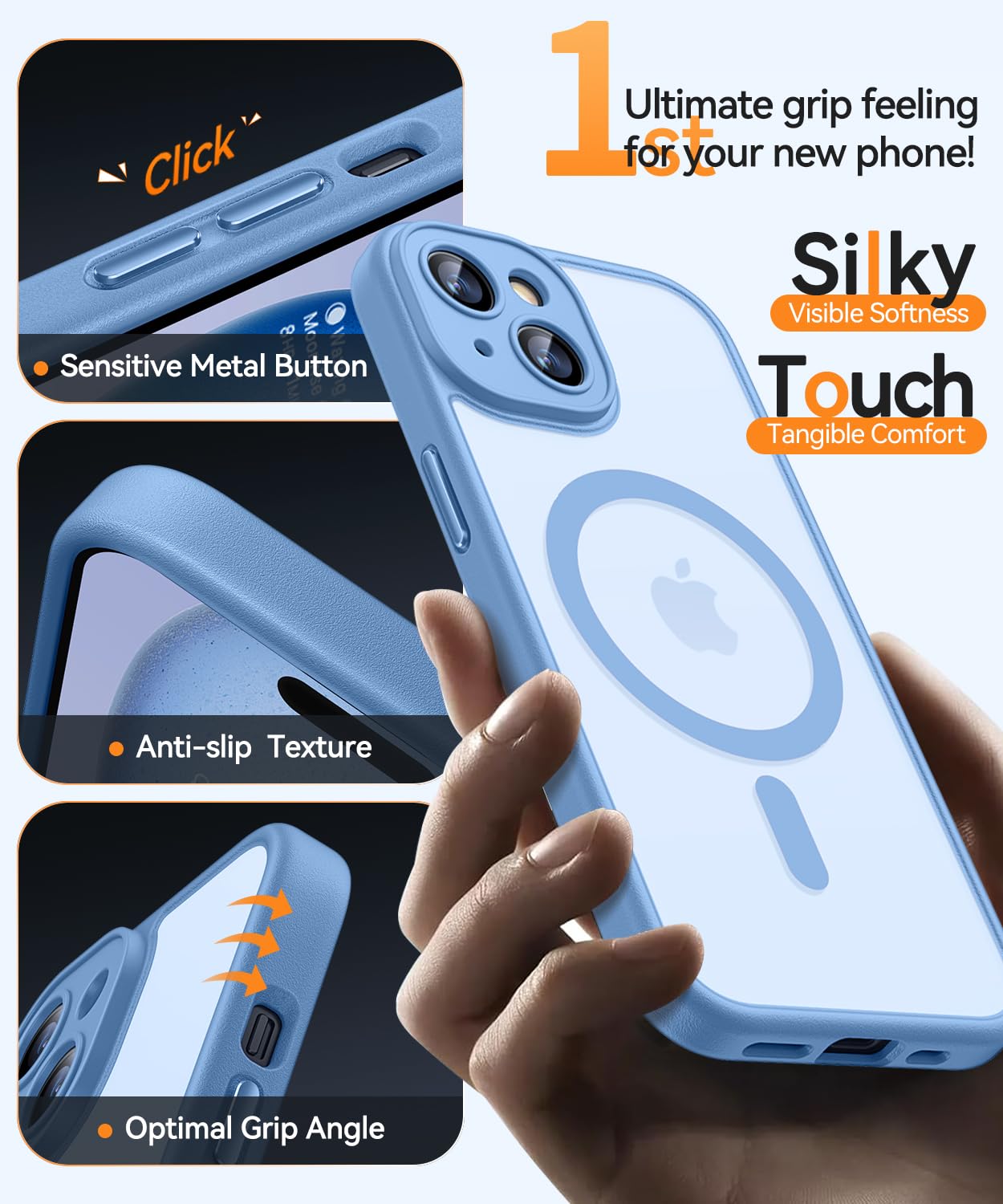 CANSHN Cover Magnetica per iPhone 15 Plus, Compatibile con MagSafe, [Protezione Completa Della Fotocamera], Custodia Traslucida Opaca Protettiva Sottile Antiurto 6,7 Pollici - Azzurro
