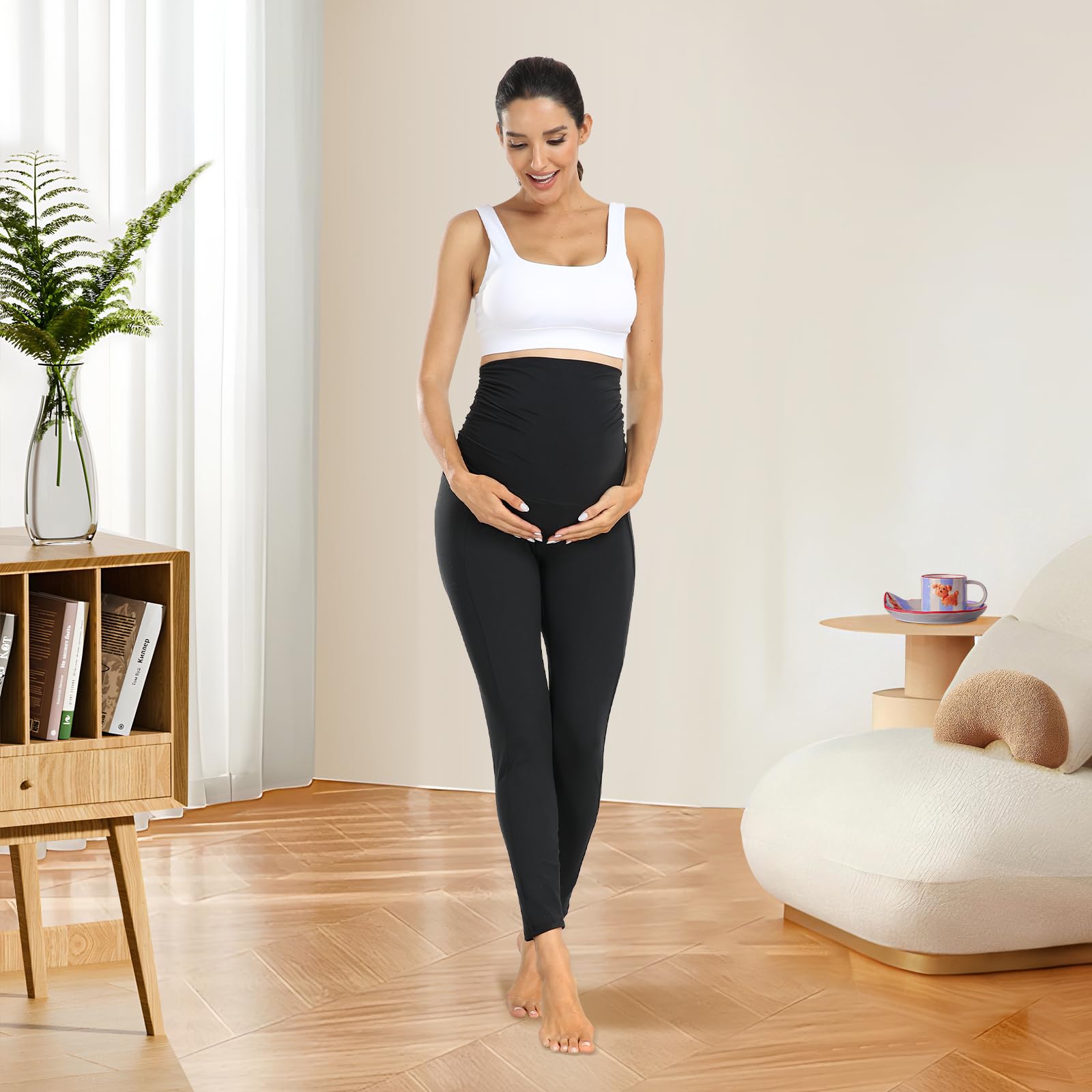 Ymmott Leggings Premaman da Donna a Vita Alta con Tasche Opachi Leggins per Gravidanza Elasticizzati per Donne Incinte Pantalone Premaman