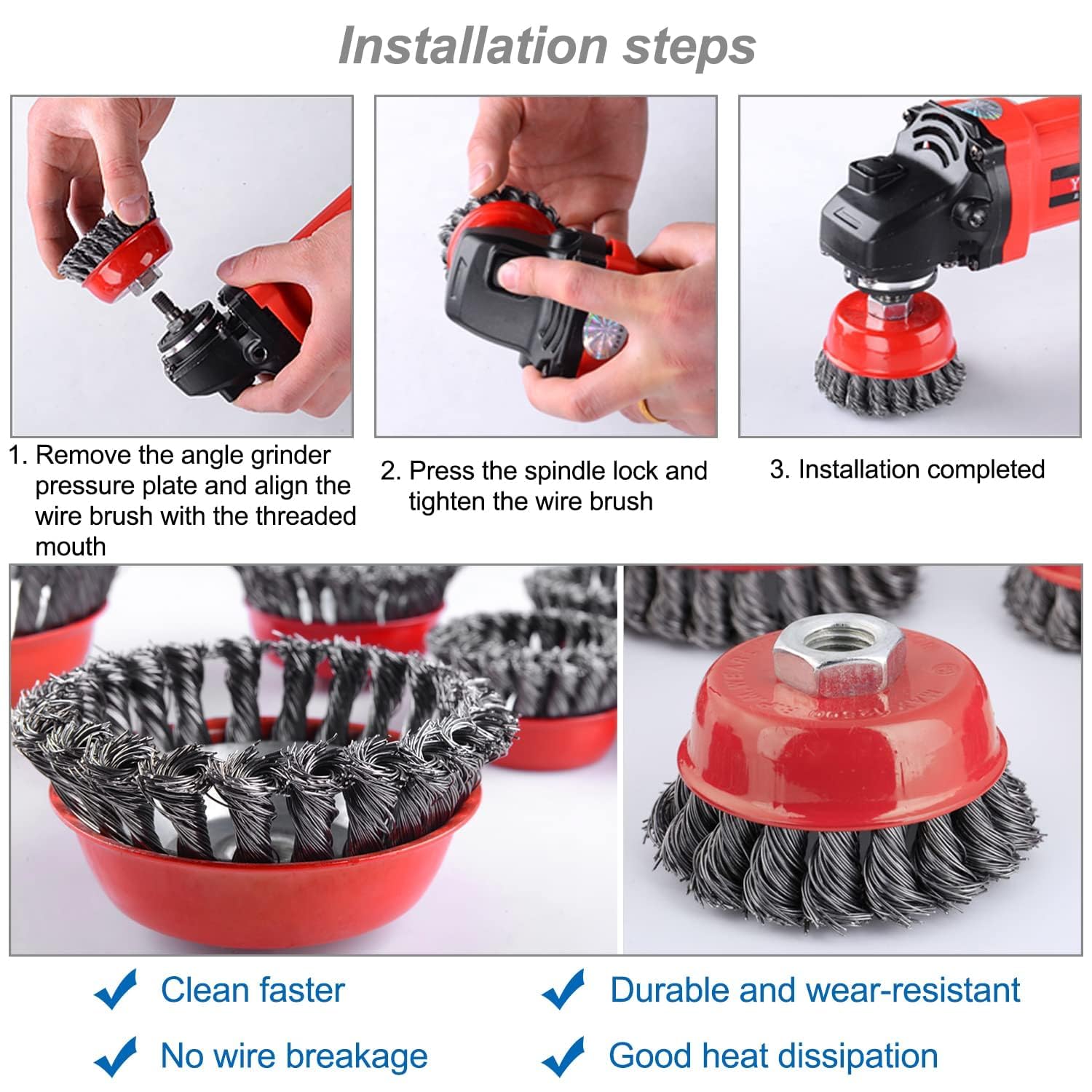 6 Piezas Cepillo de Alambre para Taladro Kit, Cepillo Metalico para Taladro Amoladora, Diámetro 75mm/100mm Cepillos de Alambre, para Madera y Meta, para Eliminación de Oxido, Pintura
