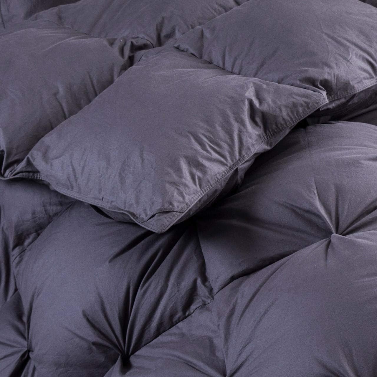 Luxurious 1200 Thread Count, Double - Stitch Design, Goose Down Comforter Duvet Insert, Premium Pinch Pleat Design, 100% Egyptian Cotton, 750+ Fill Power, 65 oz Fill Weight King Size , Color Gray