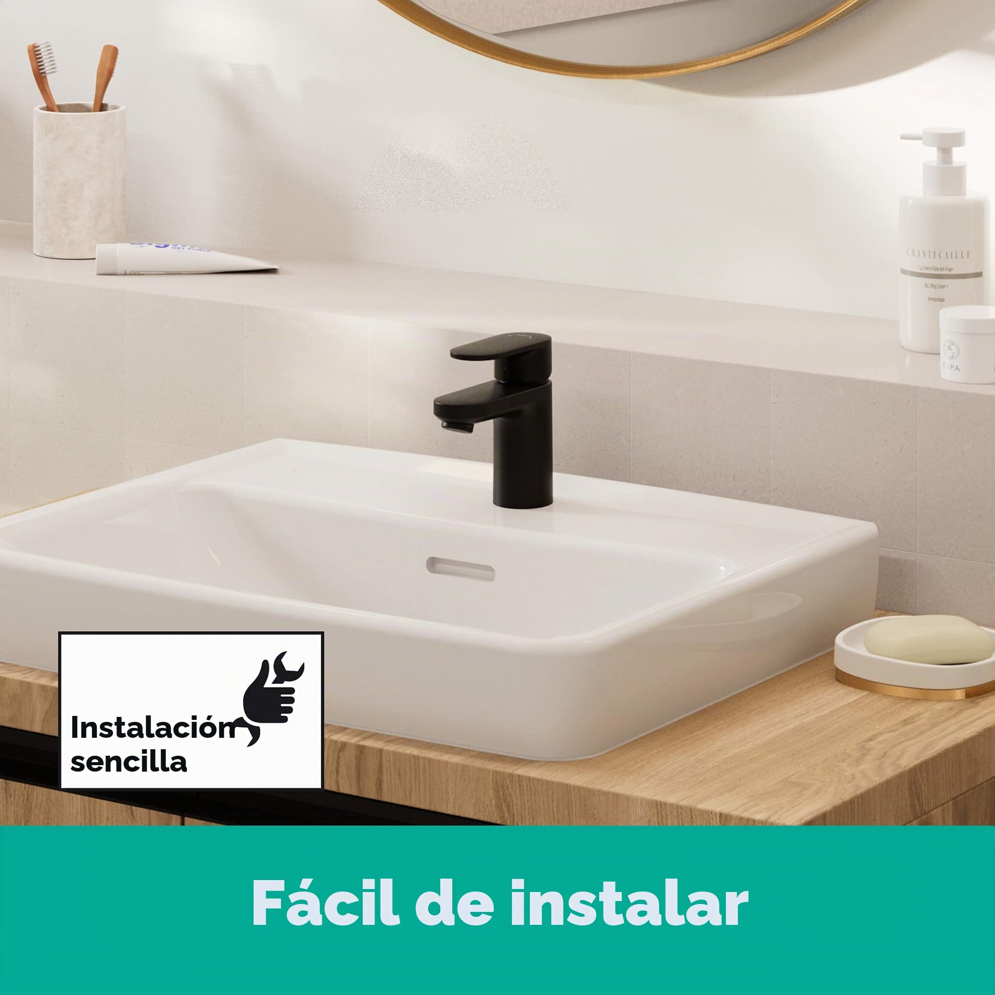 hansgrohe Vernis Blend Grifo monomando de lavabo 70 CoolStart con vaciador automático, negro mate, 71584670