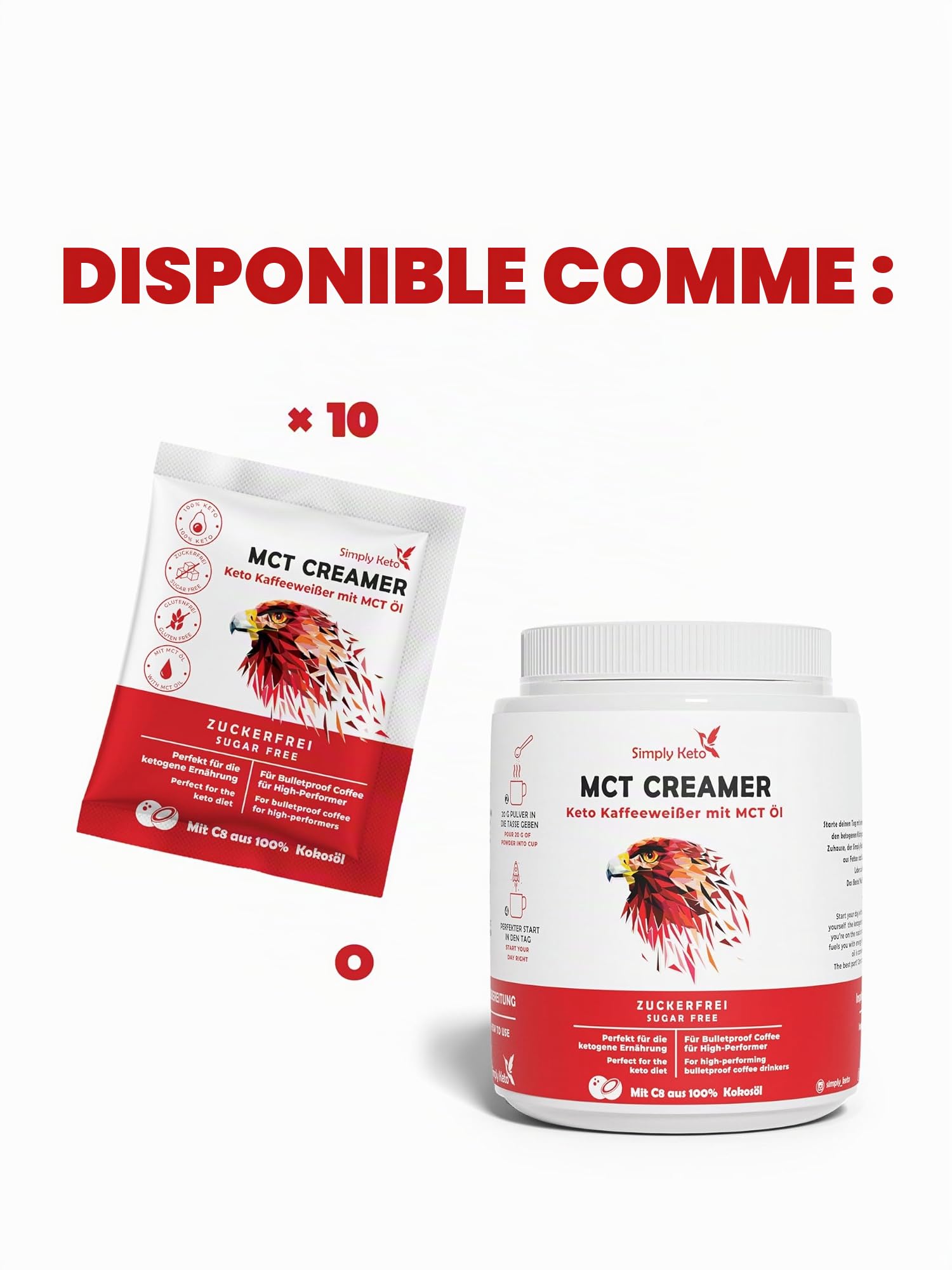 Simply Keto MCT Creamer 450g - Crème cétogène sans sucre pour le café Bulletproof - Avec de l'huile MCT, de l'huile de noix de coco et du beurre de pâturage - Optimisé pour la performance