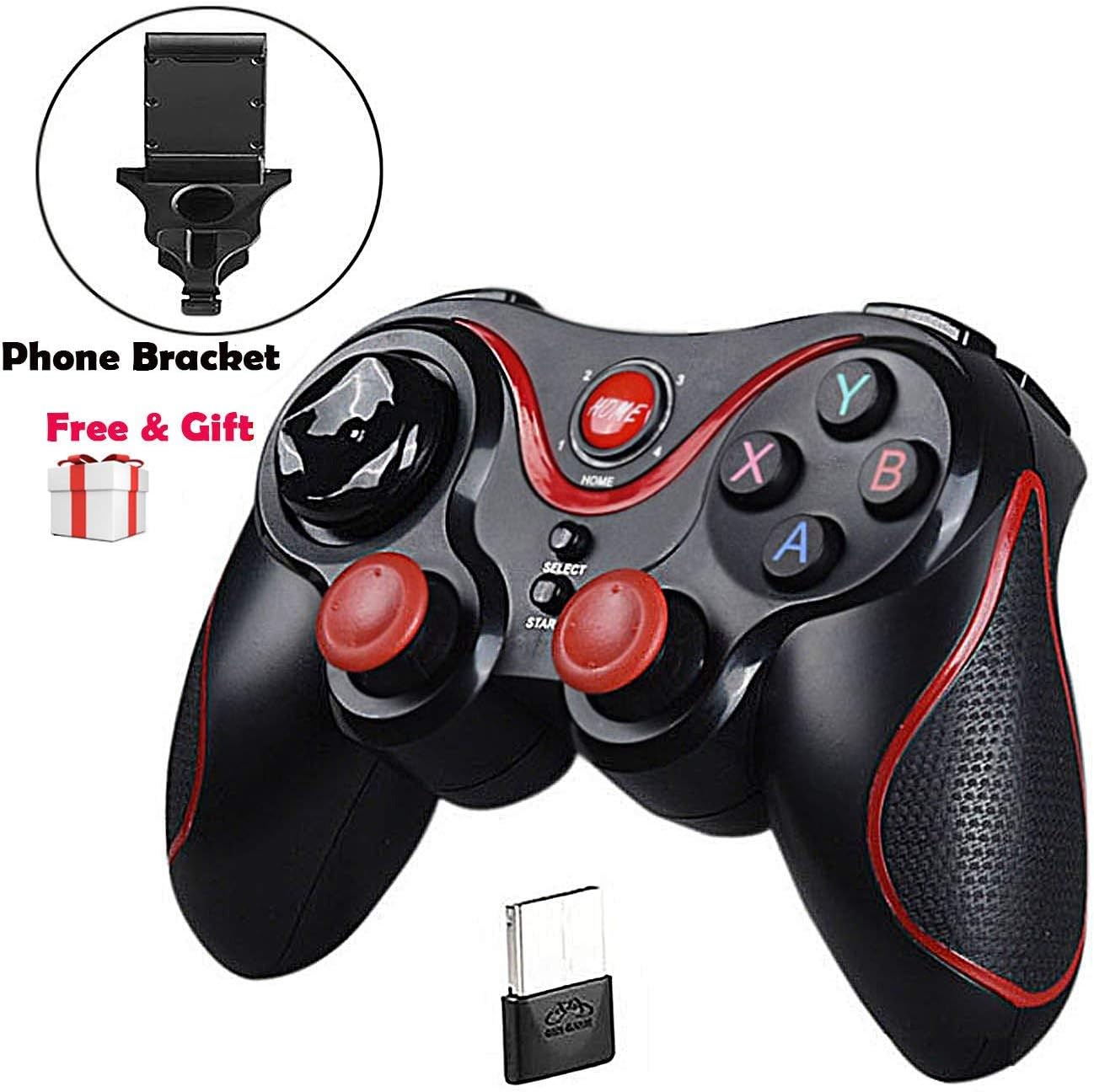 PS3 Controller, Wireless Game Controller for PS3 PC Smartphone, Bluetooth Gamepad Joystick with Phone Bracket, Windows