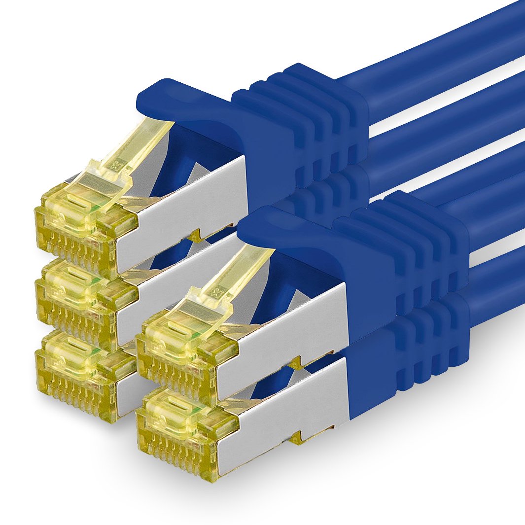 1aTTack.de Cat.7 Netzwerkkabel 5m Blau 5 Stück Cat7 Ethernetkabel Netzwerk LAN Kabel Rohkabel 10 Gb s SFTP PIMF LSZH Set Patchkabel mit Rj 45 Stecker Cat.6a