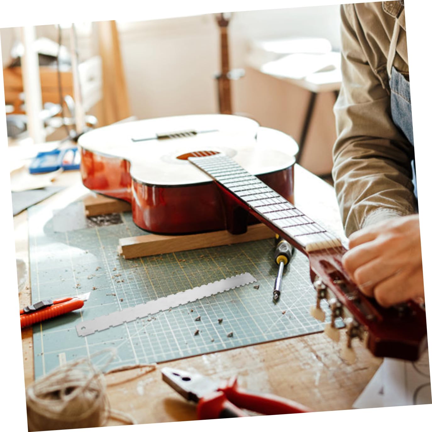 Herramienta de Ajuste de Mástil para Guitarra Regla de Medición de Acción de Cuerdas de Inoxidable Portátil y Precisa para Guitarra Eléctrica y Acústica para Mantenimiento y