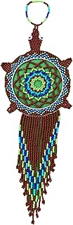 Mayan Arts Turtle Dream Catcher, Wall Ornament, Beaded Handmade Decorations Friendship Gift Turquoise, Brown, White, 9.5