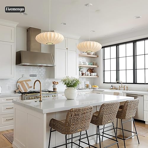 Miniatura 4 de Lámpara colgante de linterna de 20 pulgadas, pantalla de seda de imitación blanca, lámpara colgante de burbujas, lámpara colgante de techo para sala