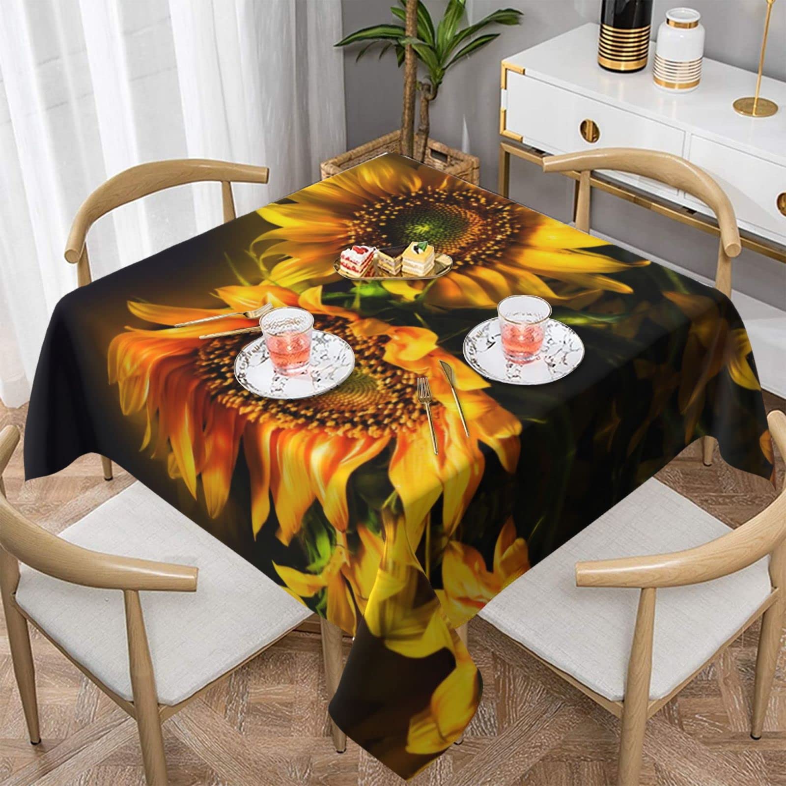Lawenp Orange Sunflower Wallpaper Square Wrinkle-Free Table Cloth Cover Table Decorative for Wedding Dinning Party Banquet Tabletop