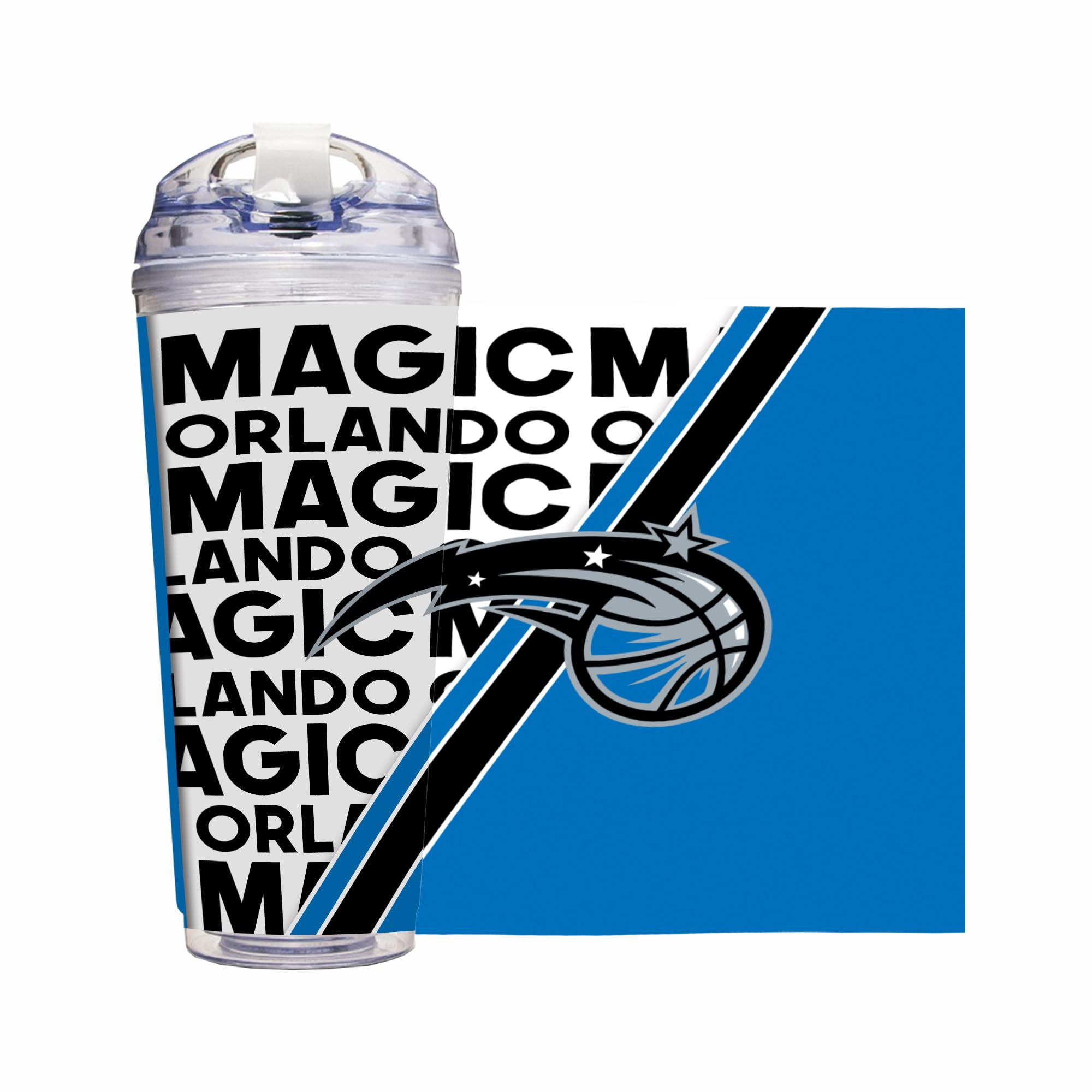 Rico Industries Orlando Magic Nba Basketball 24Oz Acrylic Tumbler With Hinged Lid, Officially Licensed Double Wall Tumbler With Straw