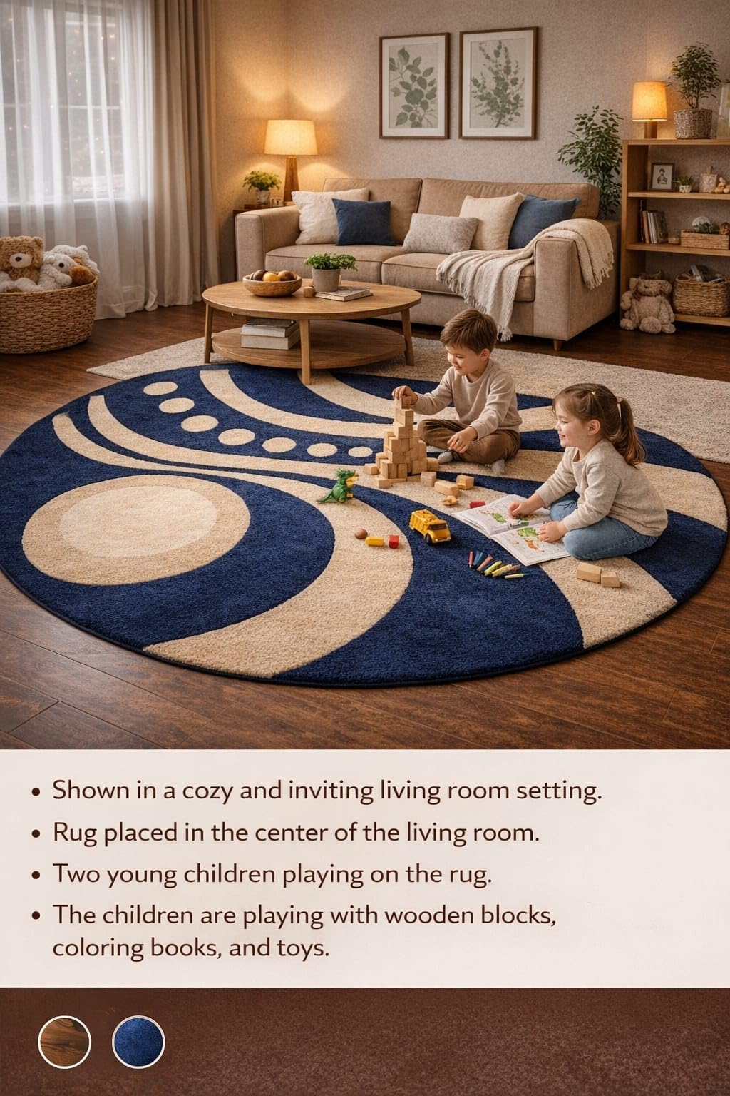 Modern Abstract Round Rug - Blue & Beige -2 Modern Abstract Round Rug - Blue & Beige -2