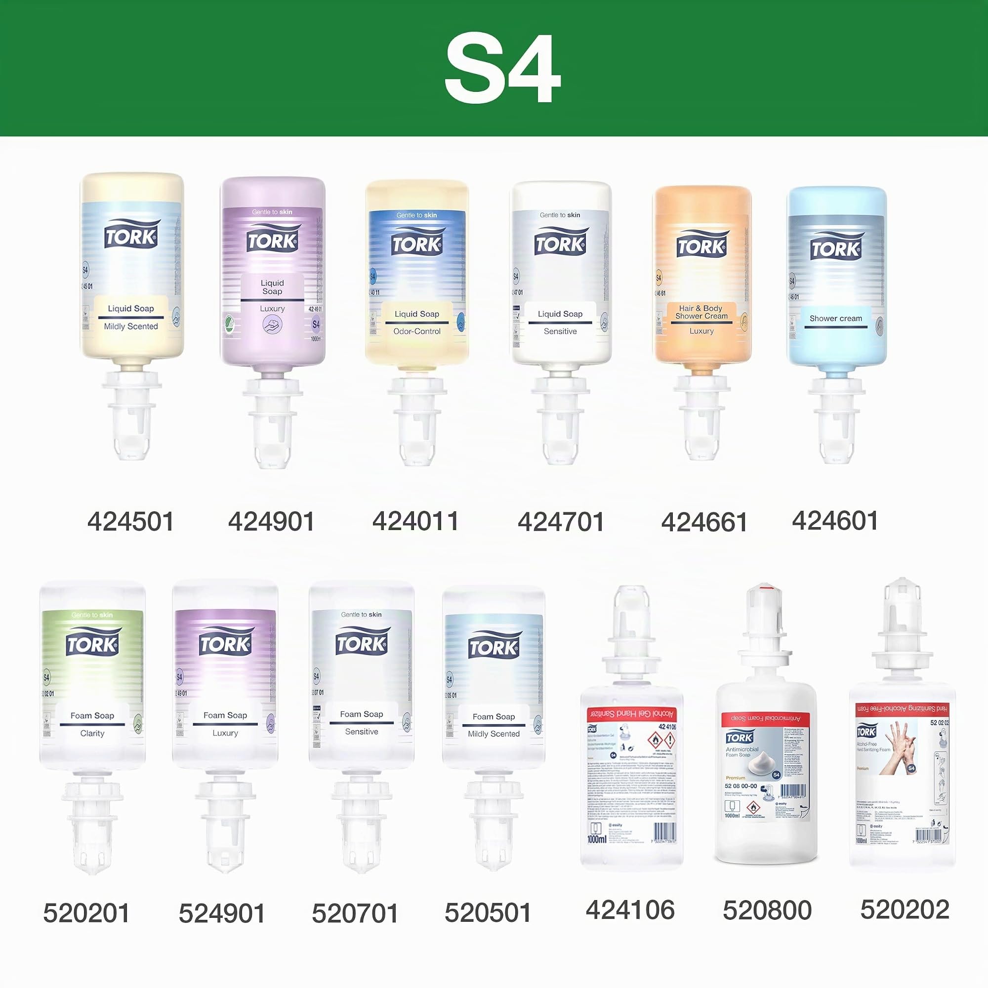 Tork Dispensador para Jabón y Desinfectante Blanco S4, 564500 | Recambios de Espuma, Líquido y Gel, Línea Elevation