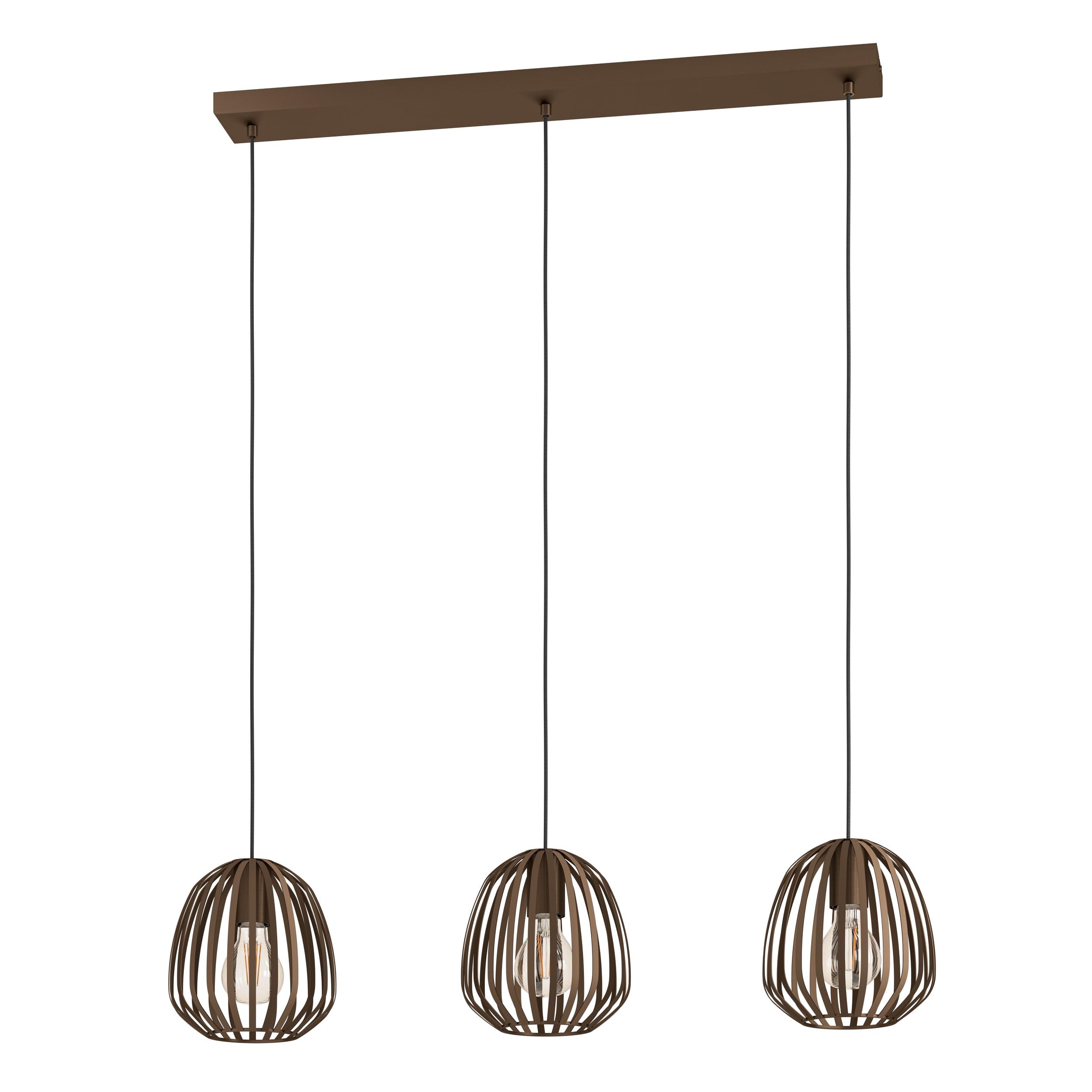 Eglo Espinal 3 Light Pendant - Bronze Steel Caged Style - Contemporary - Brown - 90cm Length