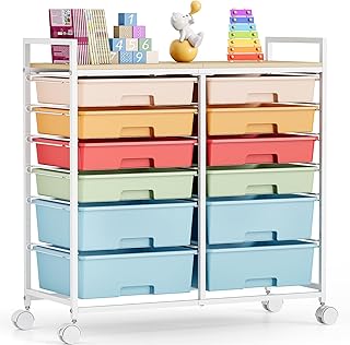 12-Drawer-Plastic-Rolling-Storage-Utility-Craft-Organizer-Trolley-Cart o...