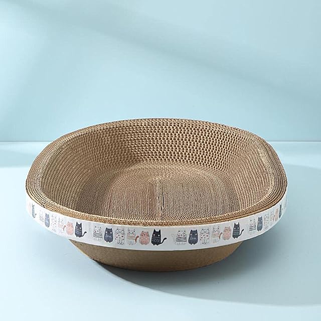 Foto 4 de 8 de Tabla rascadora redonda para gatos, cartón rascador para gatos, ovalado, cuenco nido