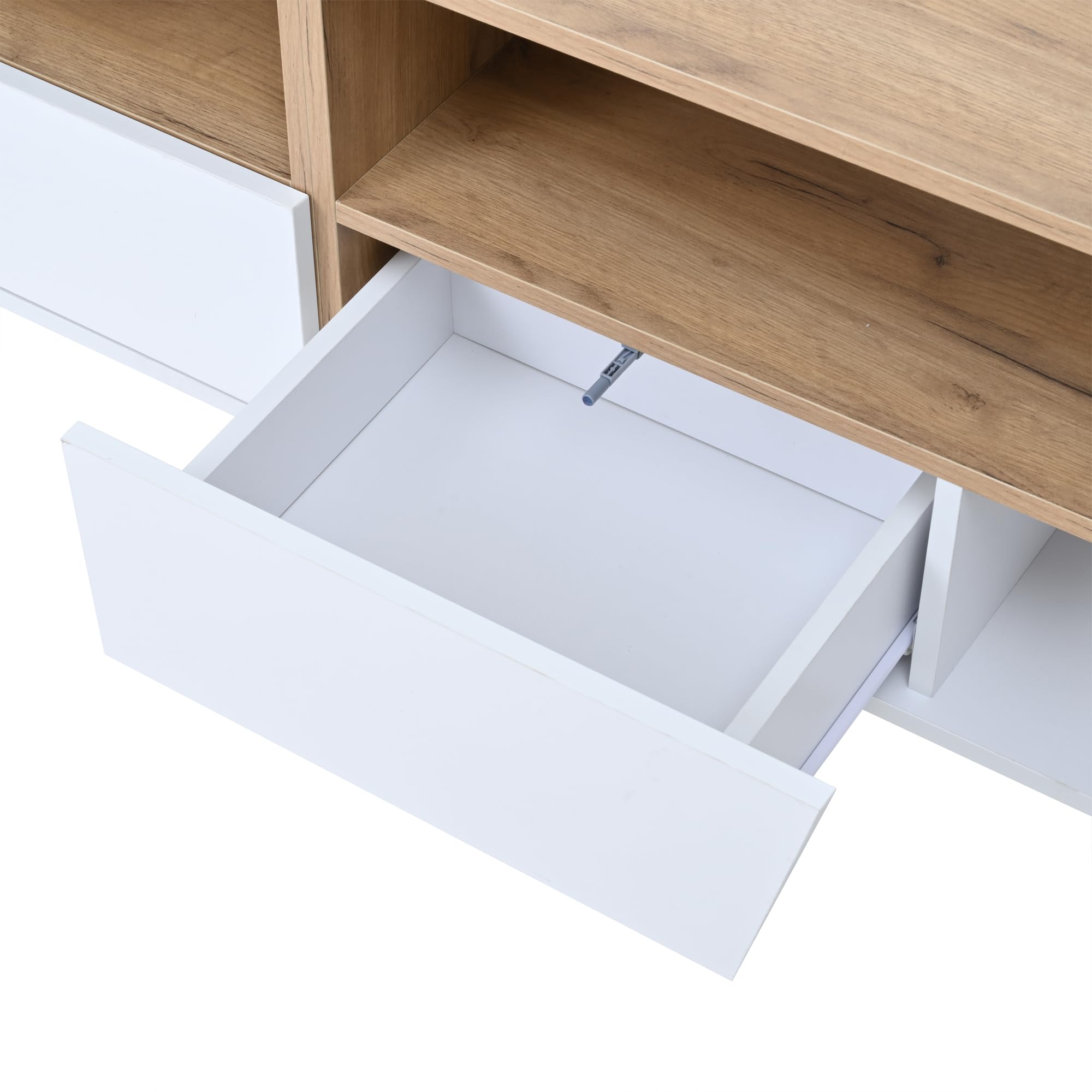 MURUL Armadio per TV, 180 x 40 x 46 cm, con 2 cassetti e 2 armadi, con LED, per TV e TV da 75 pollici, bianco + colore legno
