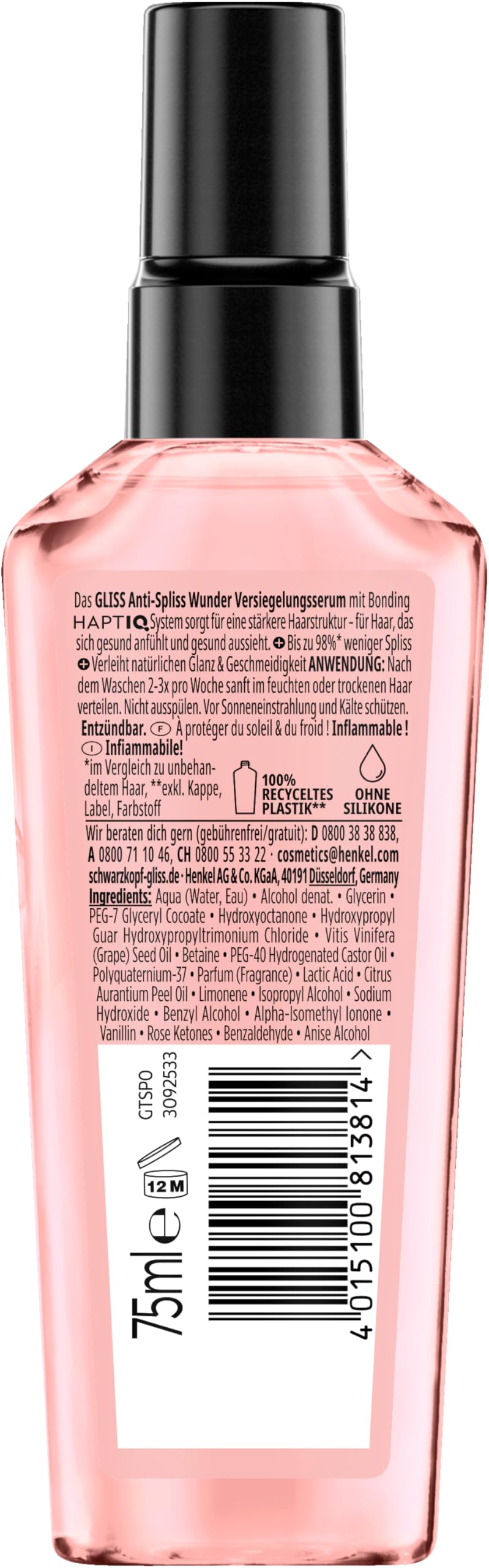 Gliss Serum przeciw rozdwajaniu się końcówek (75 ml), serum do włosów zapewnia długotrwałe uszczelnienie rozdwojonych końcówek i chroni włosy podczas suszenia