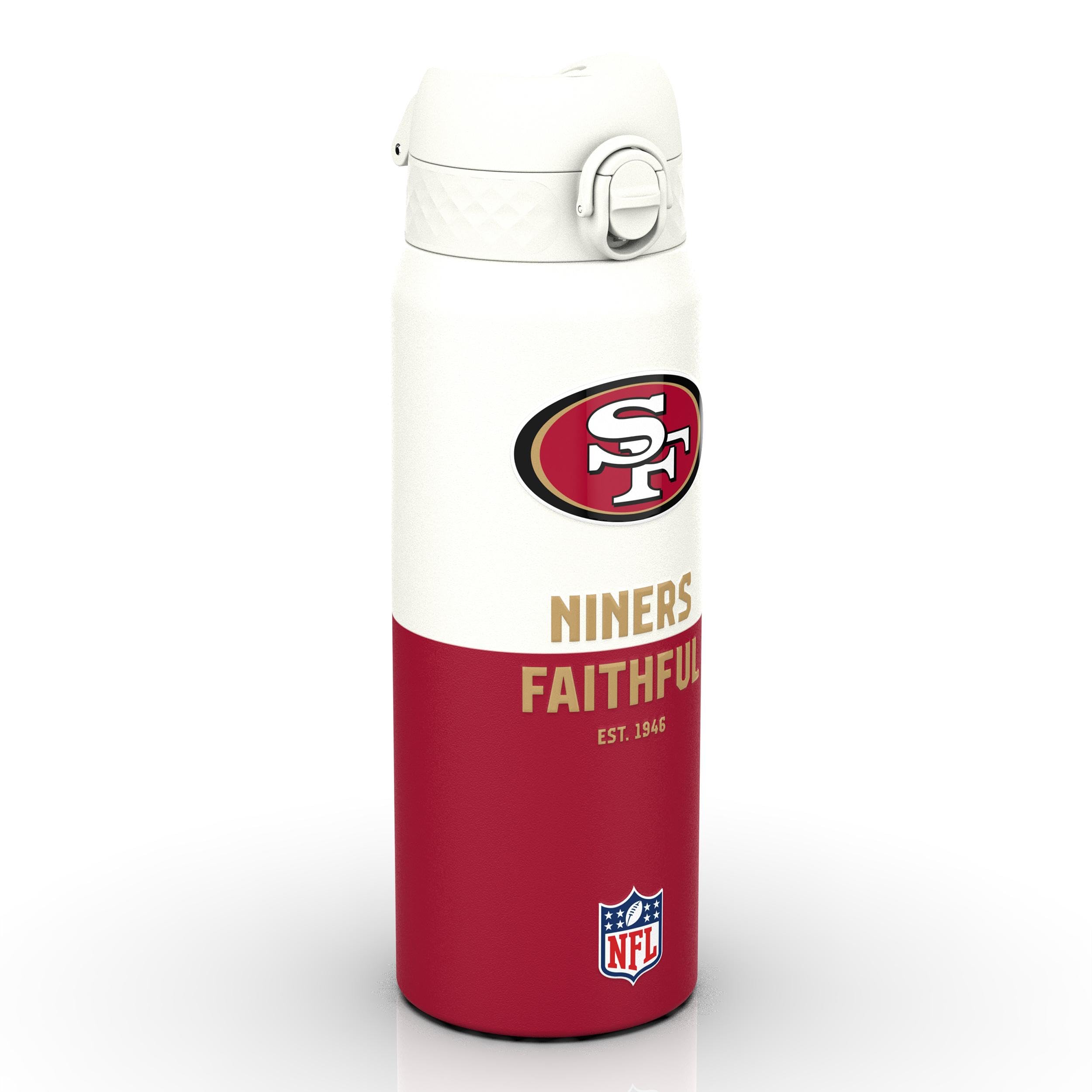 NFL San Francisco 49ers Sports Thermal Water Bottle with Removable Straw, 750ml/24oz, Leak Proof Insulated Drinking Bottle, Easy to Open, Secure Lock, Dishwasher Safe, Flip Cover, Metal Water Bottle