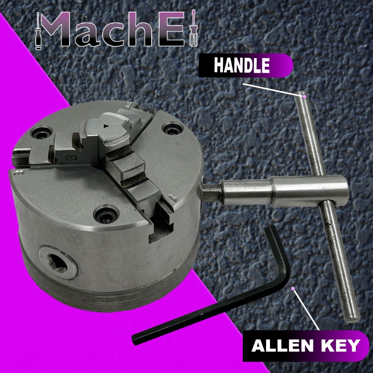 MachEl 3-szczękowy samocentrujący uchwyt tokarski 5" (125 mm) z żeliwną płytą tylną – gwint 1-1/5.1 cm x 8 TPI - kompatybilny z tokarkami Boxford