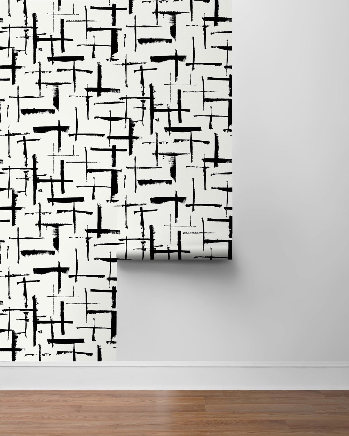 NextWall Crosshatch Abstract Peel and Stick Wallpaper (Ebony & Eggshell)