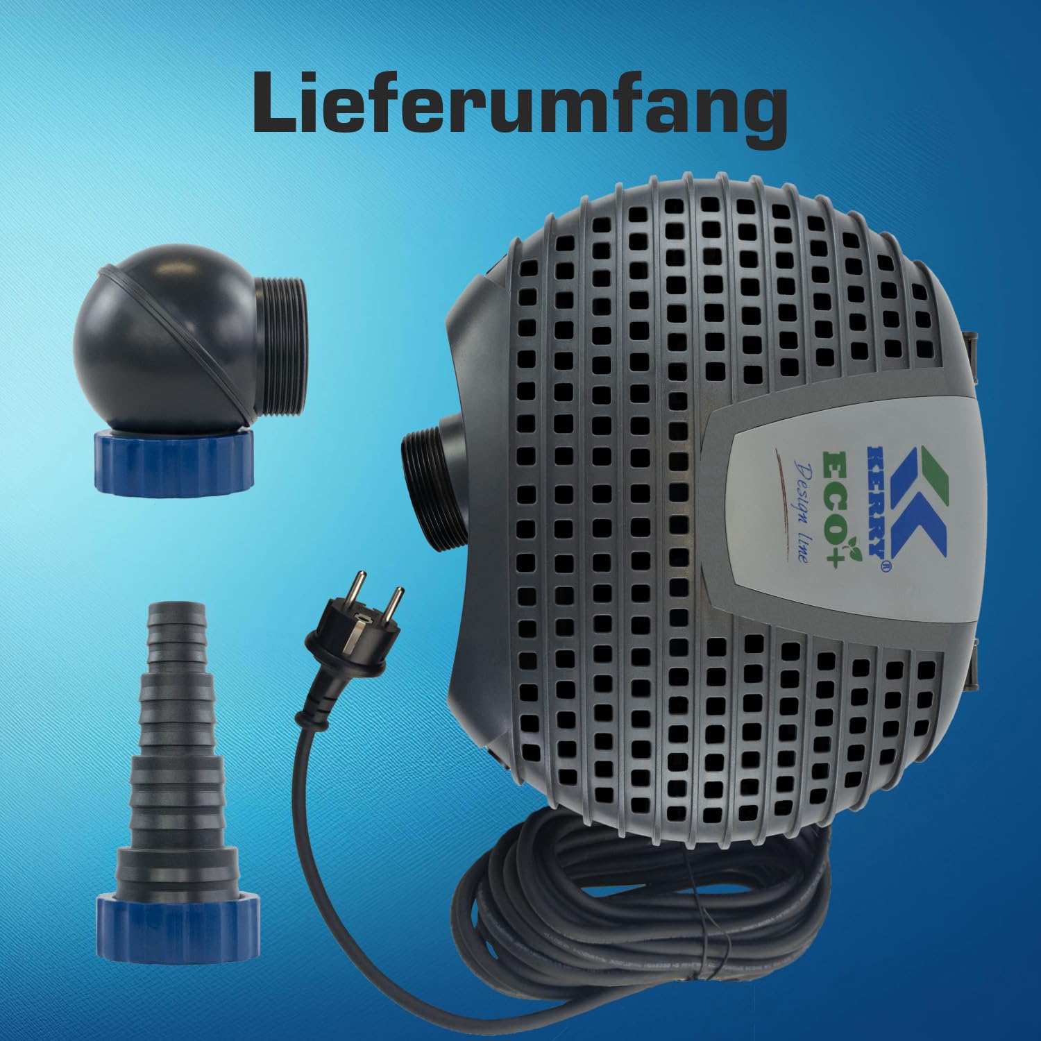 ECO Teichpumpe KEE12000-12000 L/H, nur 85 Watt energiesparend, Vorfilterkammer, 5,5m Förderhöhe, 10m Kabel, Wasserpumpe für Brunnen, Teich und Bach, Brunnenpumpe | Gartenteichpumpe