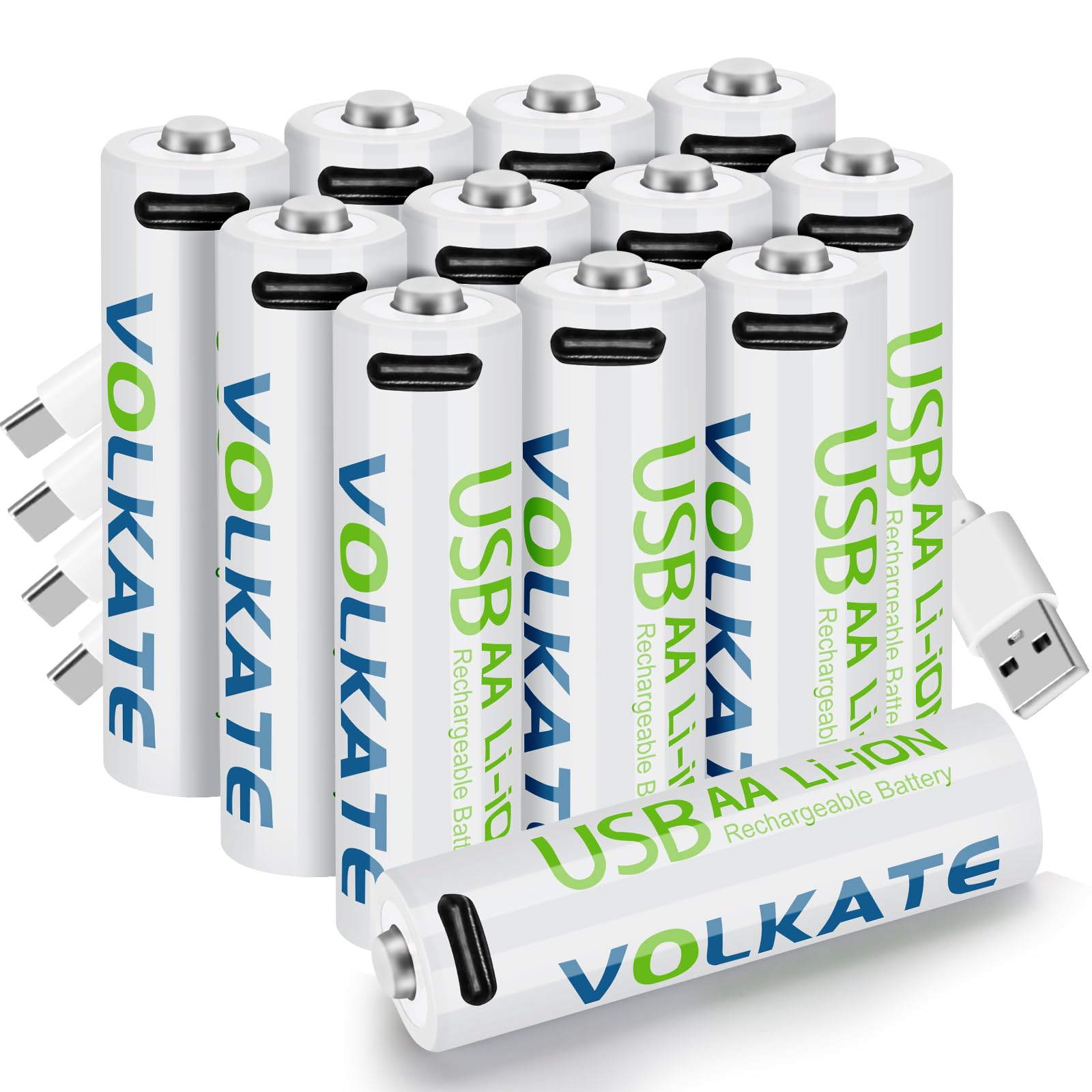 4000mWh Lithium Batteries AA 12 Pack, 1.5V USB Rechargeable AA Batteries, High Capacity Double A Size Li-ion Battery with Charging Cable, for Blink