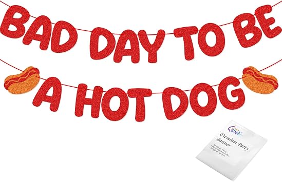 Qttier Bad Day to Be A Hot Dog Banner, Hot Dog Party Decor