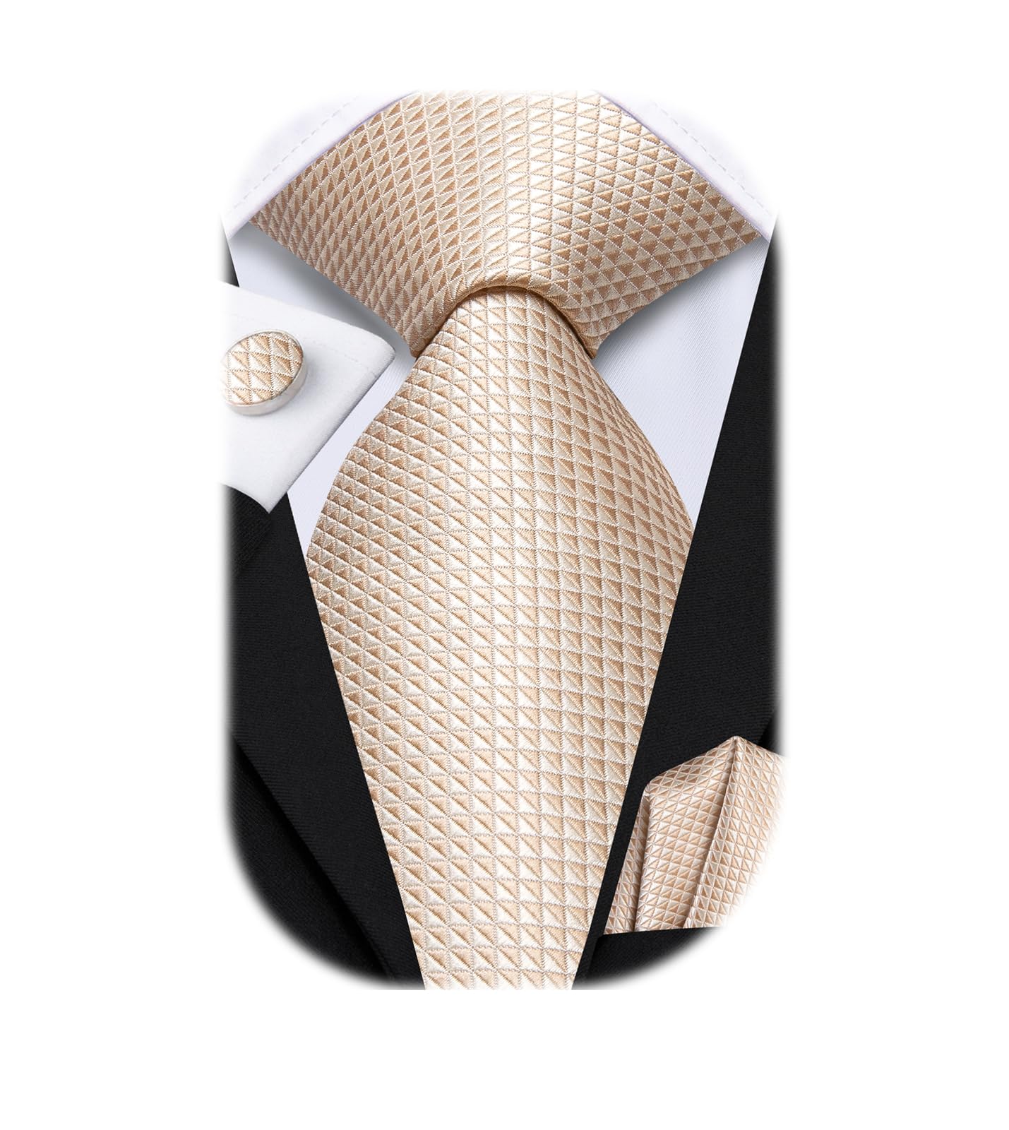 Hi-Tie Mens Plaid Ties Classic Paisley Necktie with Handkerchief Cufflinks Set Business Stripe Tie