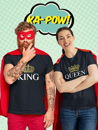 Tstars King and Queen Matching Shirts for Couples Him and Her Gifts Boyfriend Girlfriend Wife Husband Couple T-Shirt Set