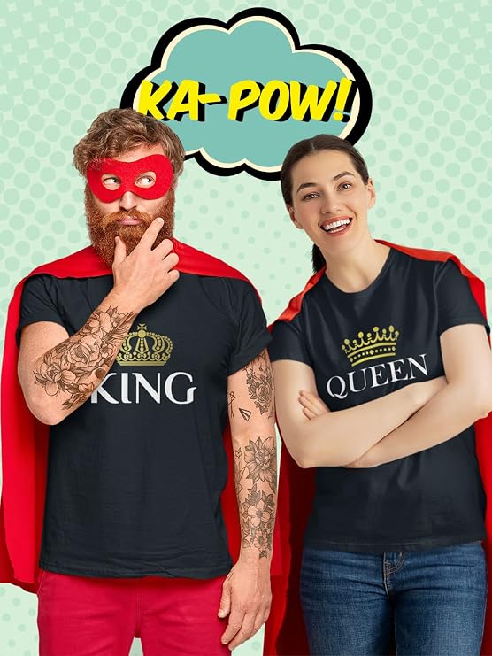Tstars King and Queen Matching Shirts for Couples Him and Her Gifts Boyfriend Girlfriend Wife Husband Couple T-Shirt Set