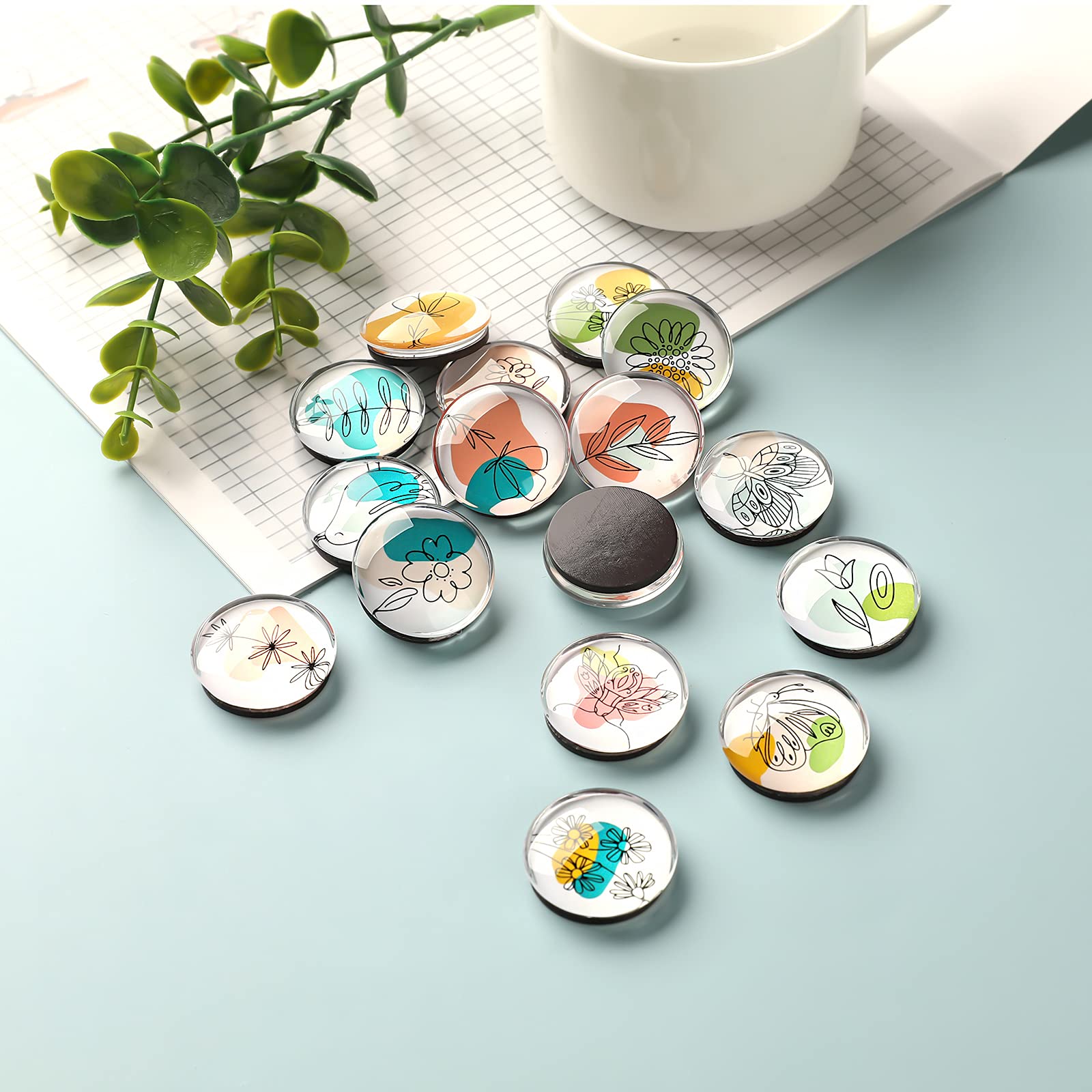 Lot De 16 Aimants Frigo Verre Cristal Animaux & Plantes - Décoratifs Et Pratiques