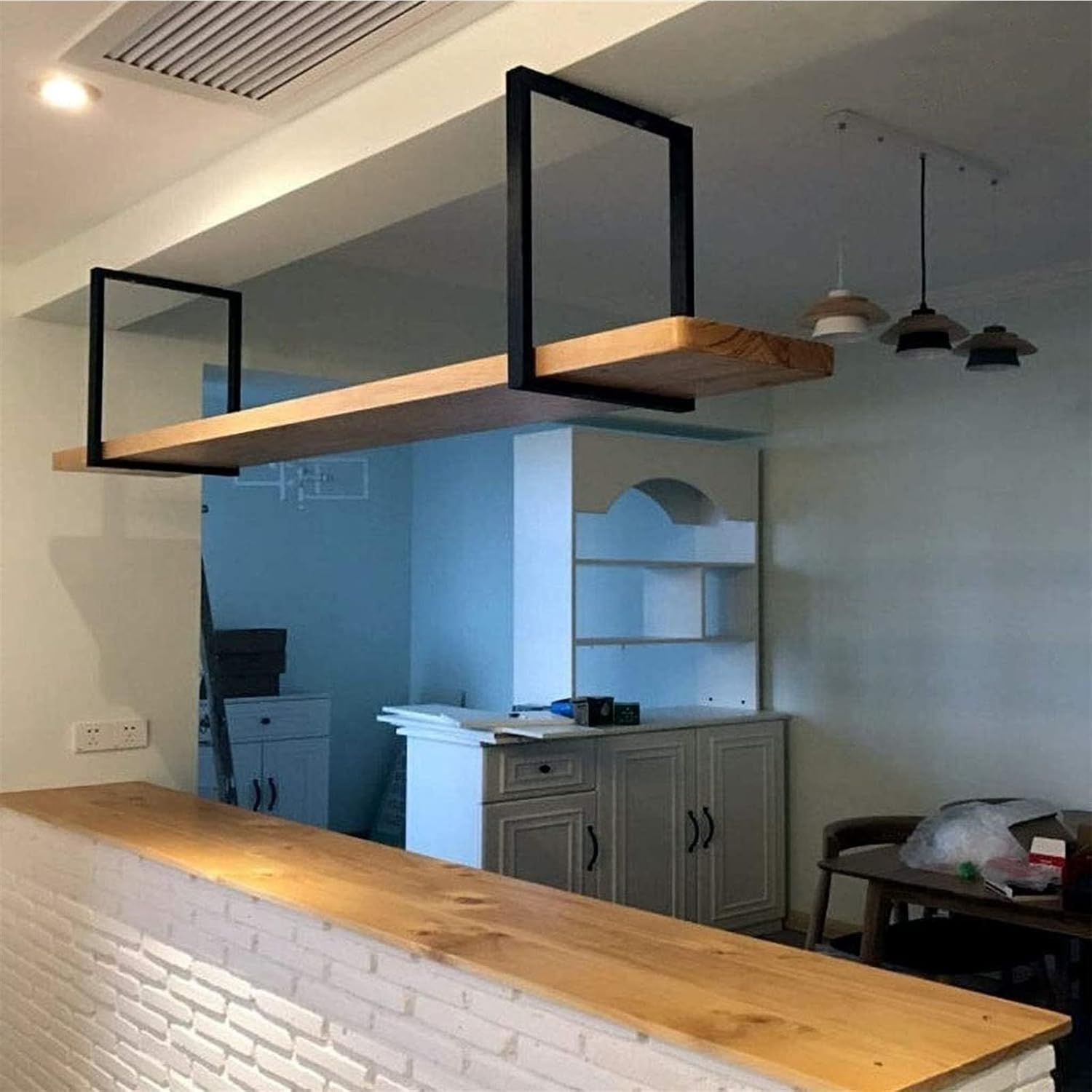 DASHADAO Hanging Wine Glass Rack-Wine Rack Plant Stand Black Ceiling Shelf Garage Ceiling Storage Racks European Style Single-Layer Hanging Wine Rack Wine Rack Wall Mounted Easy to Install