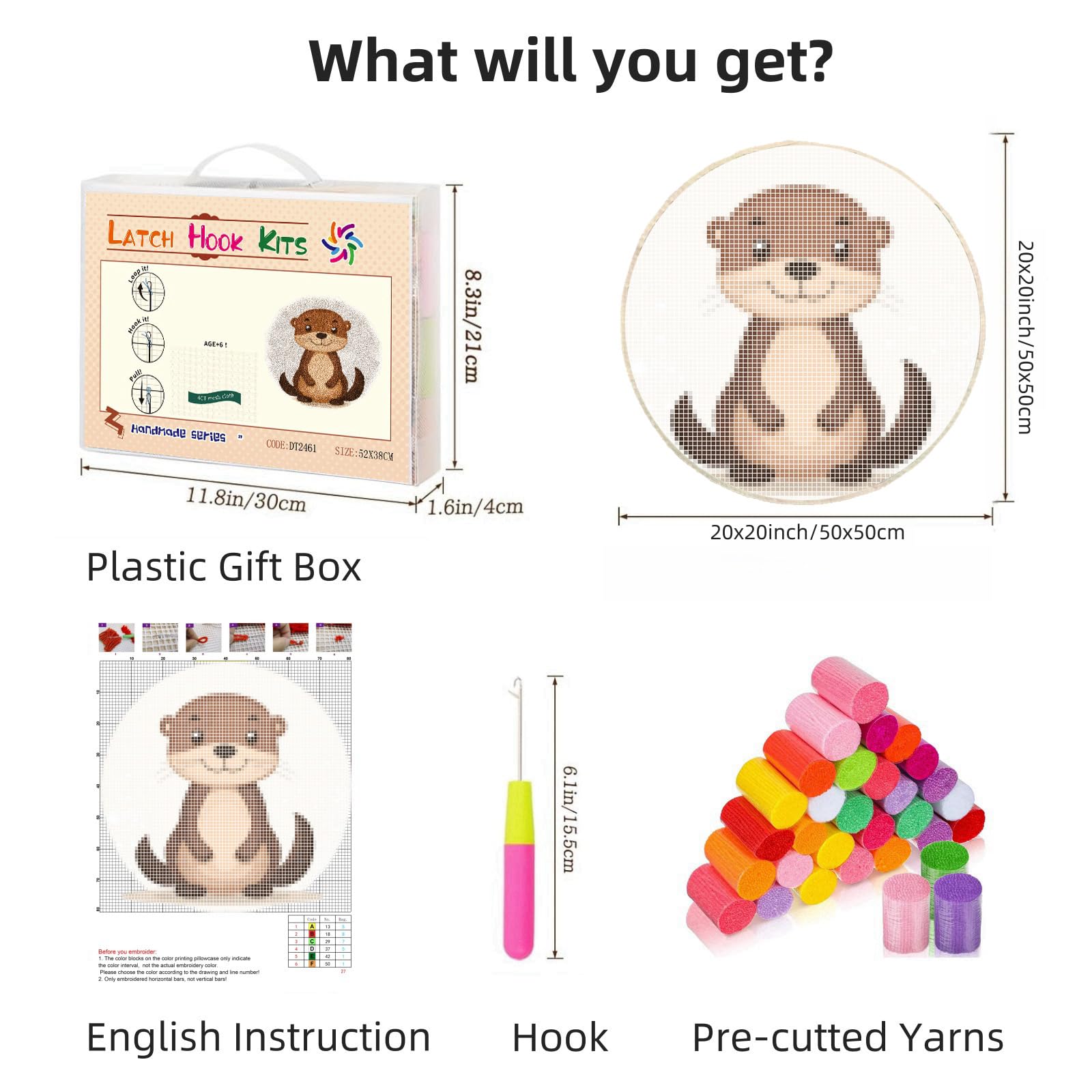 Latch Hook Rug Kit A Cartoon Cute Otter Stamped Handmade Round Shape Carpet Crochet Yarn Craft DIY Hook and Latch Door Mat Tapestry for Home Floor Decor 50x50cm