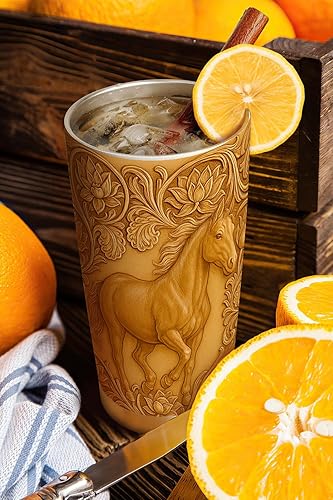 Miniatura 3 de 64HYDRO Vaso de madera con diseño de caballo de flores de 20 onzas, regalos ecuestres para amantes de los caballos, vaso de café para mujeres,