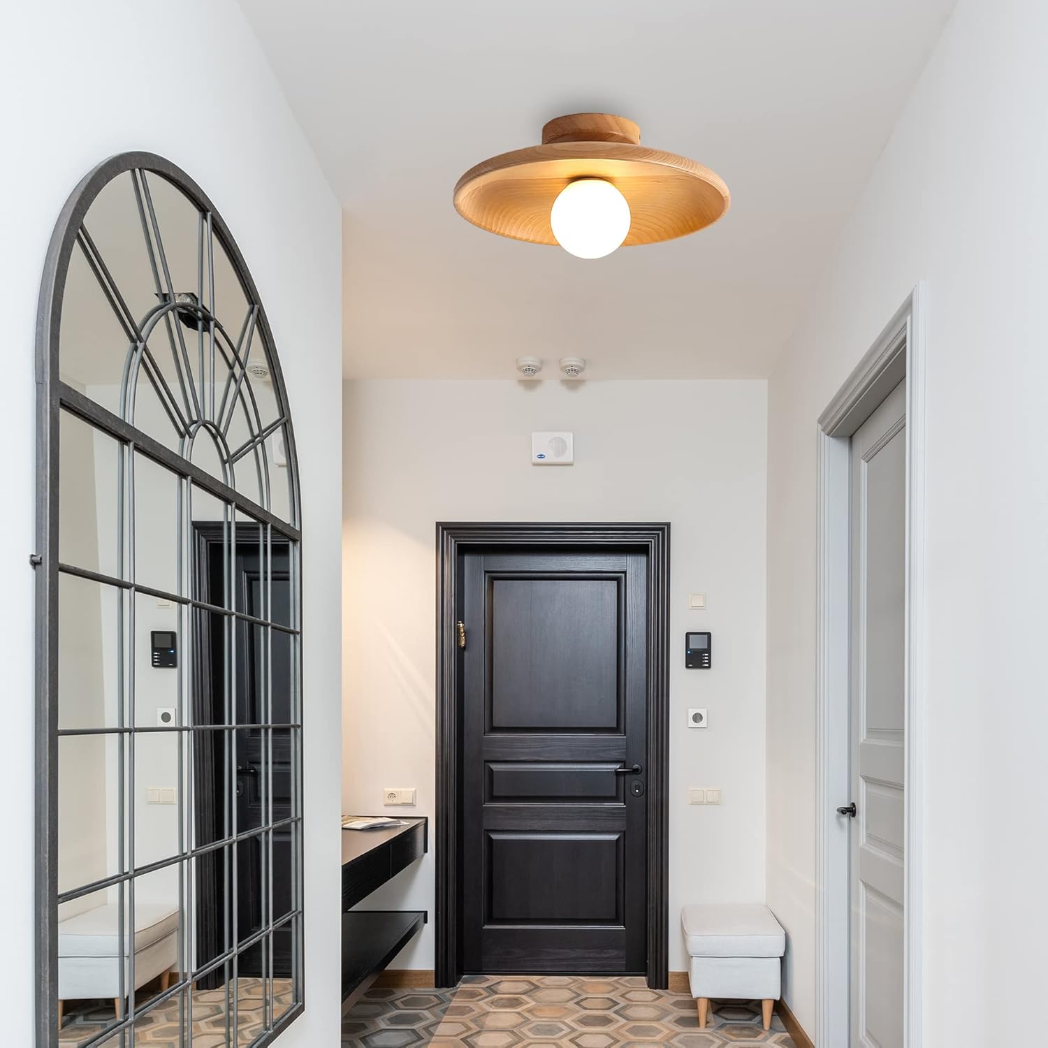 Wood Flush Mount Ceiling Light, Round Close to Ceiling Light, Small Ceiling Lamp for Corridor Hallway Entryway