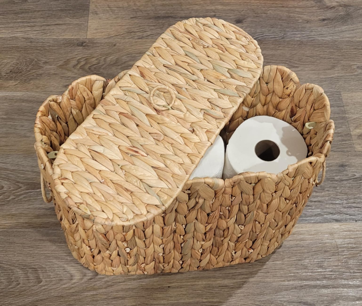 Cesto porta carta igienica in vimini stretto con coperchio, cesto portaoggetti in vimini smerlato con coperchio, cesto curvo intrecciato, organizer da bagno e cesti portaoggetti, può contenere fino a