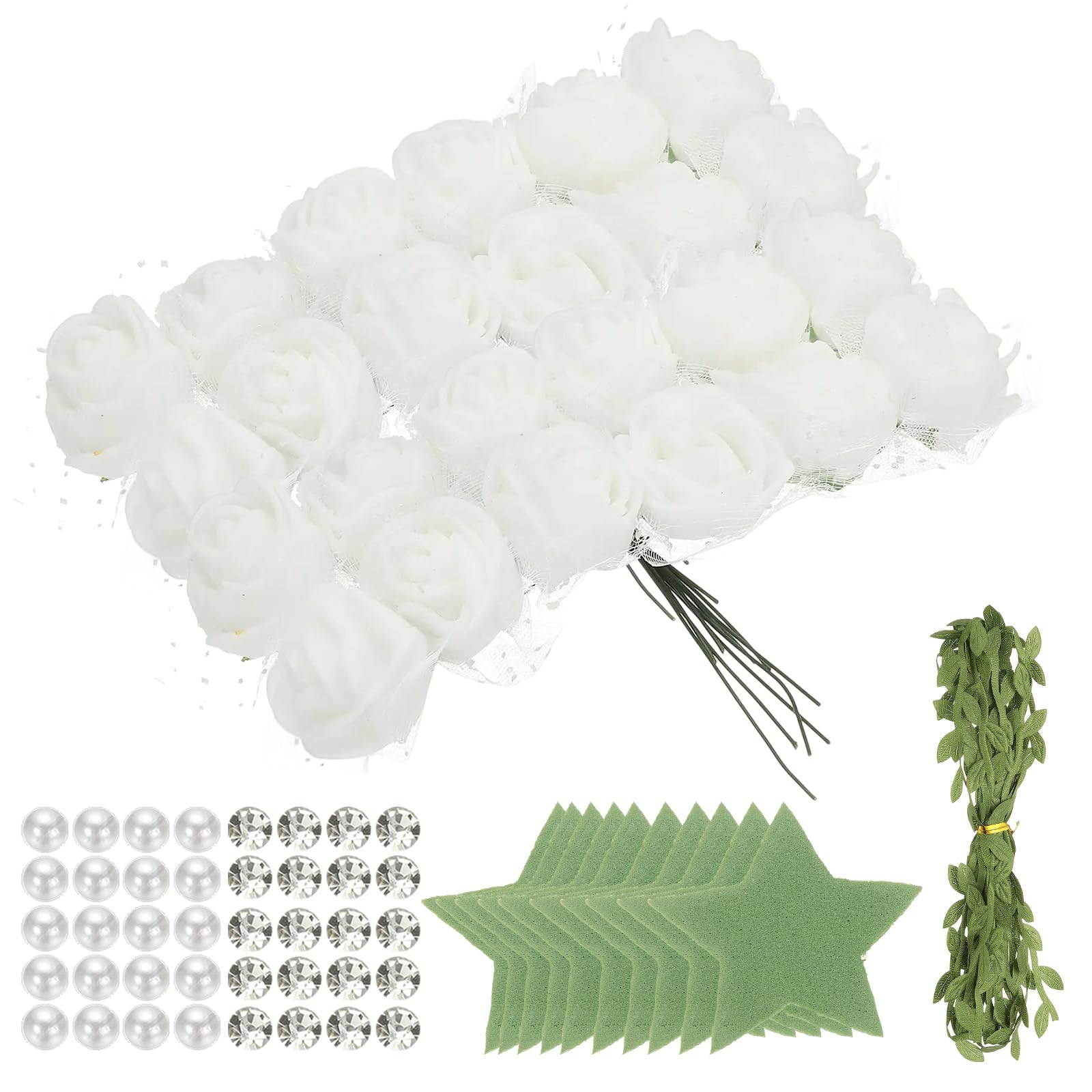 504 têtes de roses artificielles en mousse blanche 2.5cm pour loisirs créatifs et bouquets